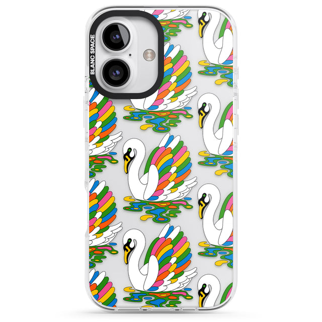 iPhone 16 Pro Max Colourful Swan Pattern Black Impact Phone Case