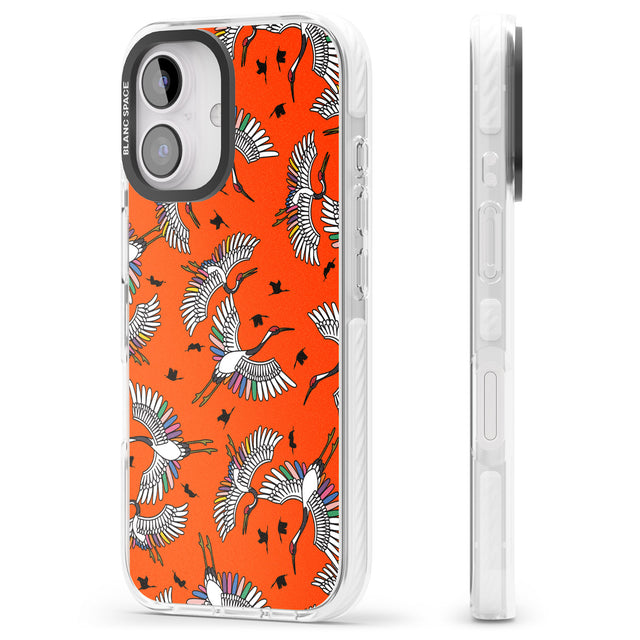 iPhone 16 Pro Max Colourful Crane Pattern (Orange) Black Impact Phone Case