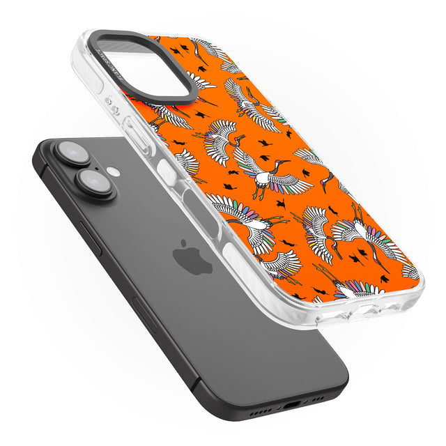 iPhone 16 Pro Max Colourful Crane Pattern (Orange) Black Impact Phone Case