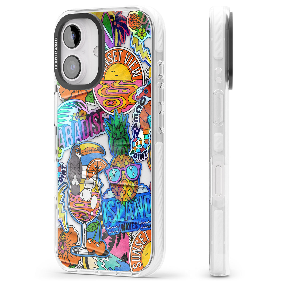 iPhone 16 Pro Max Tropical Vibes Collage Black Impact Phone Case