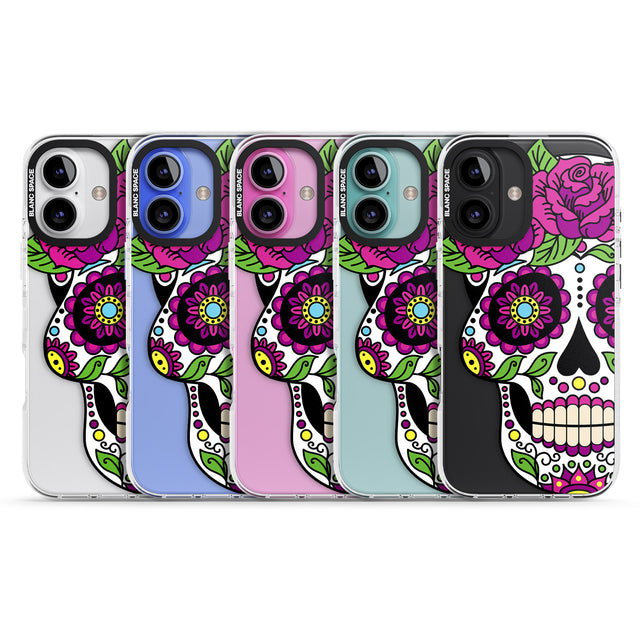 iPhone 16 Pro Max Purple Floral Sugar Skull Black Impact Phone Case