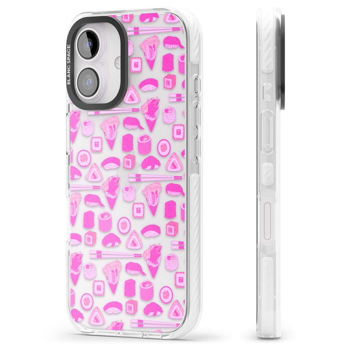 iPhone 16 Pro Max Bright Pink Sushi Pattern Black Impact Phone Case