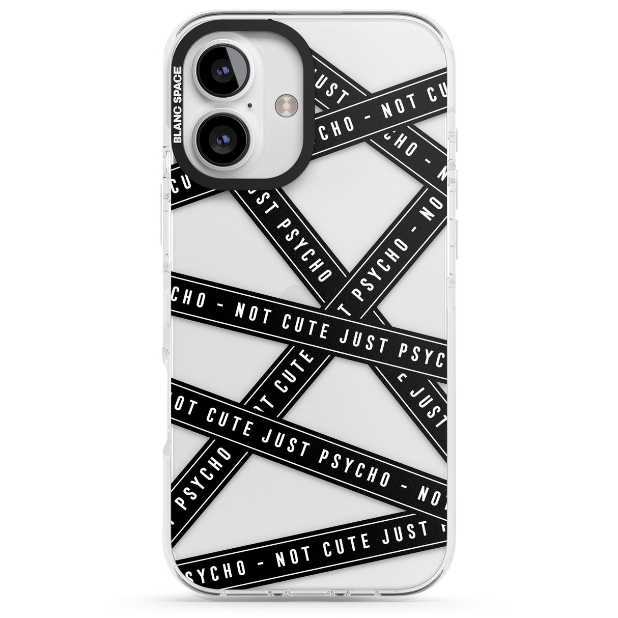 iPhone 16 Pro Max Caution Tape (Clear) Not Cute Just Psycho Black Impact Phone Case