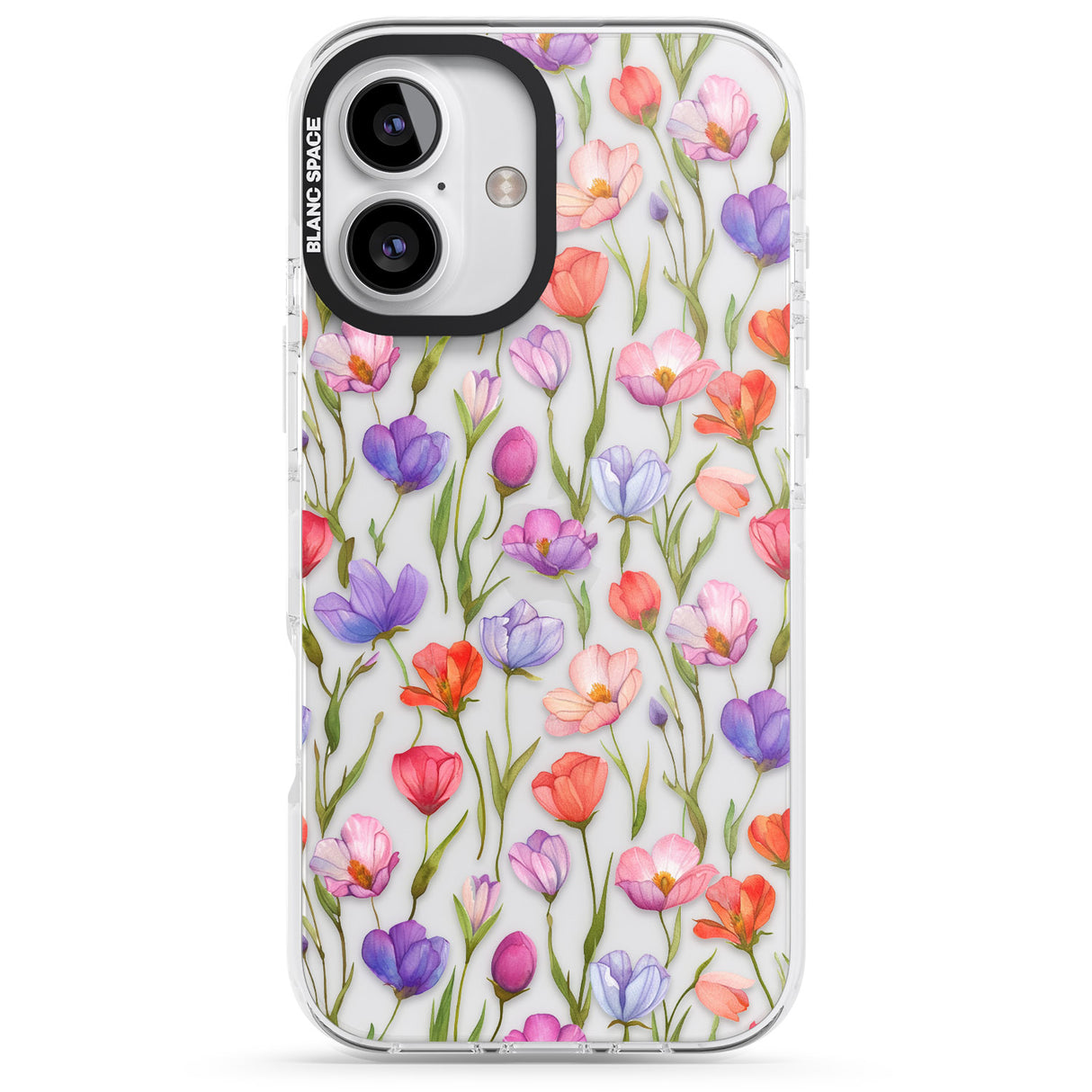 iPhone 16 Pro Max Red, Pink & Purple Flowers Black Impact Phone Case + Magsafe