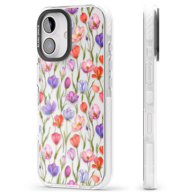 iPhone 16 Pro Max Red, Pink & Purple Flowers Black Impact Phone Case + Magsafe