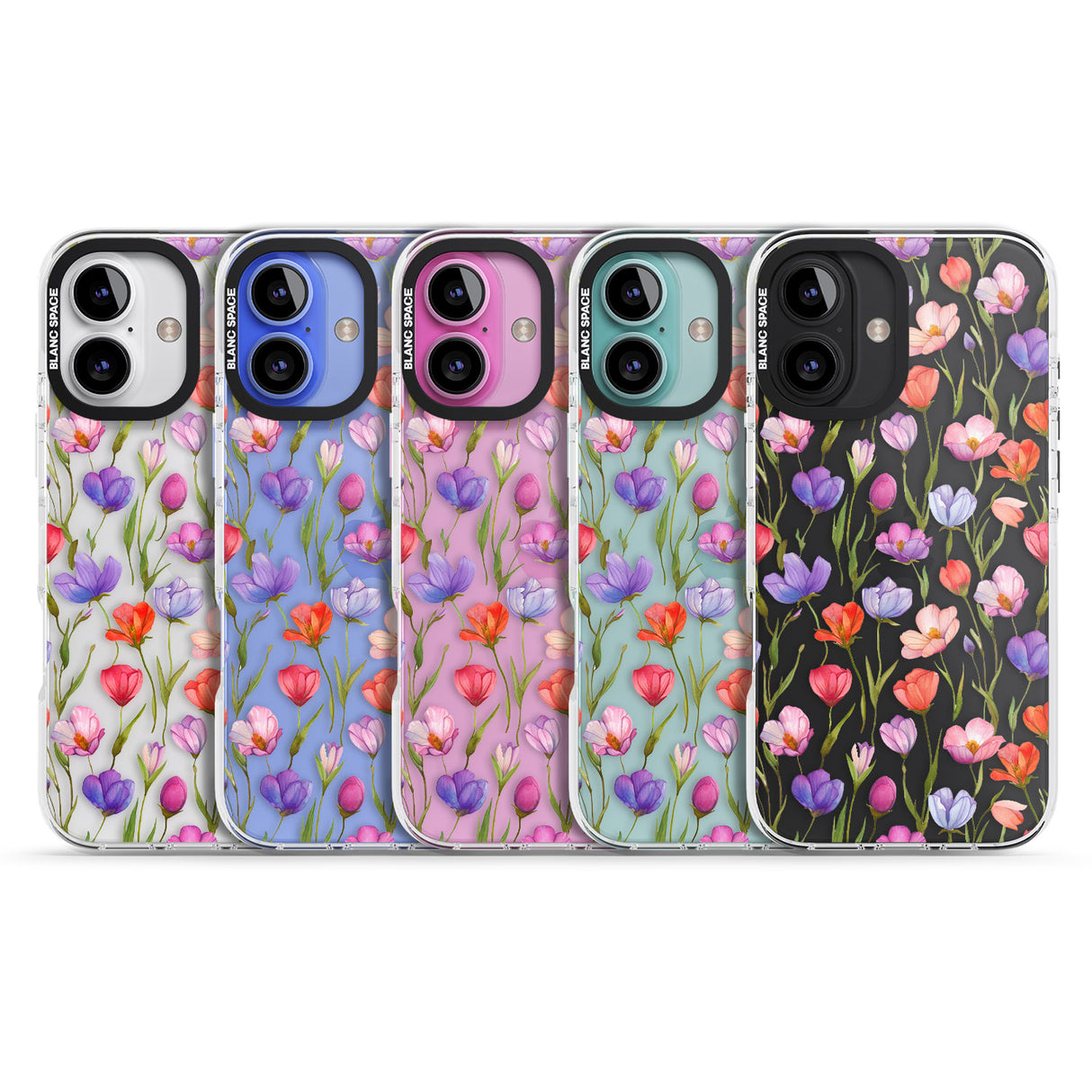 iPhone 16 Pro Max Red, Pink & Purple Flowers Black Impact Phone Case + Magsafe