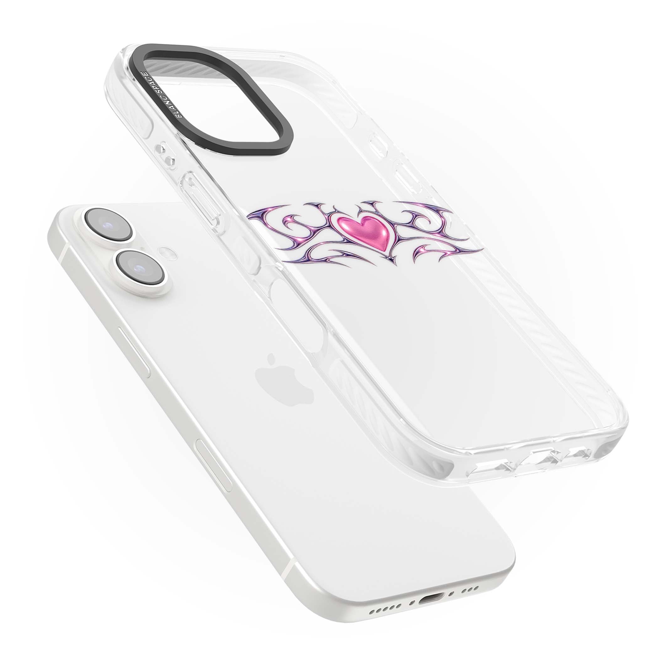 Pink Chrome Heart y2k iPhone case | Clear Impact case for iPhone 16, iPhone 16 Plus