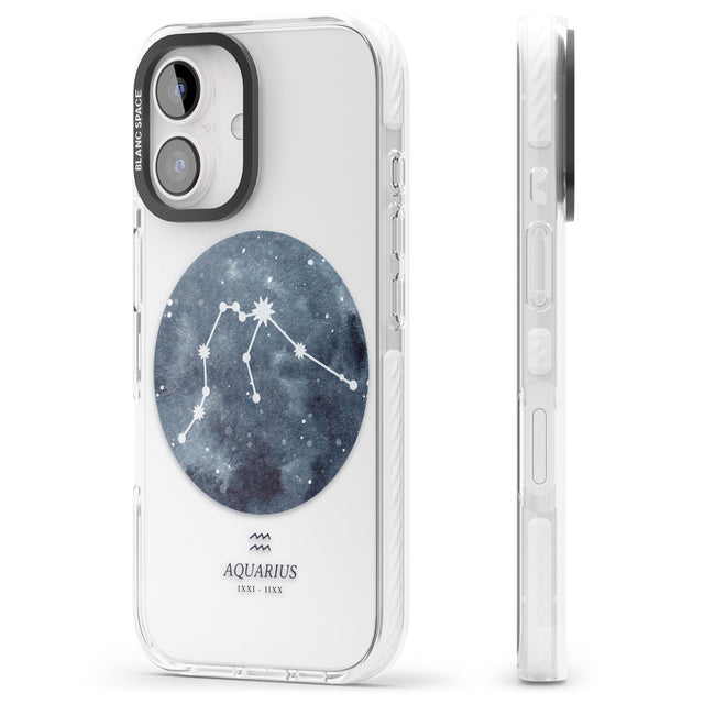 iPhone 16 Pro Max Aquarius Zodiac Transparent Design - Blue Black Impact Phone Case