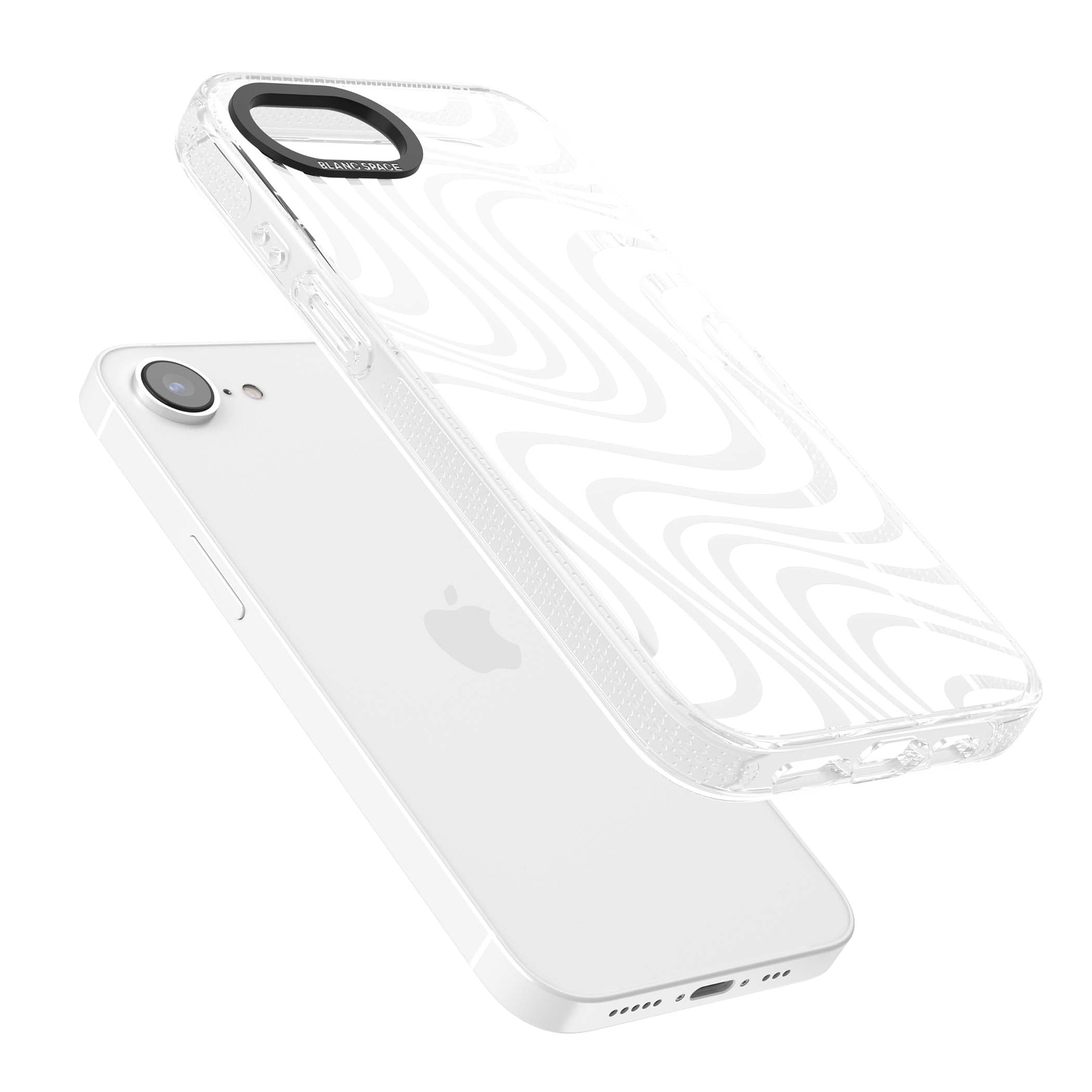 White Abstract Waves abstract iPhone case featuring flowing grey wave pattern on clear background | Clear Case Impact Air case for iPhone 16e, iPhone 17e