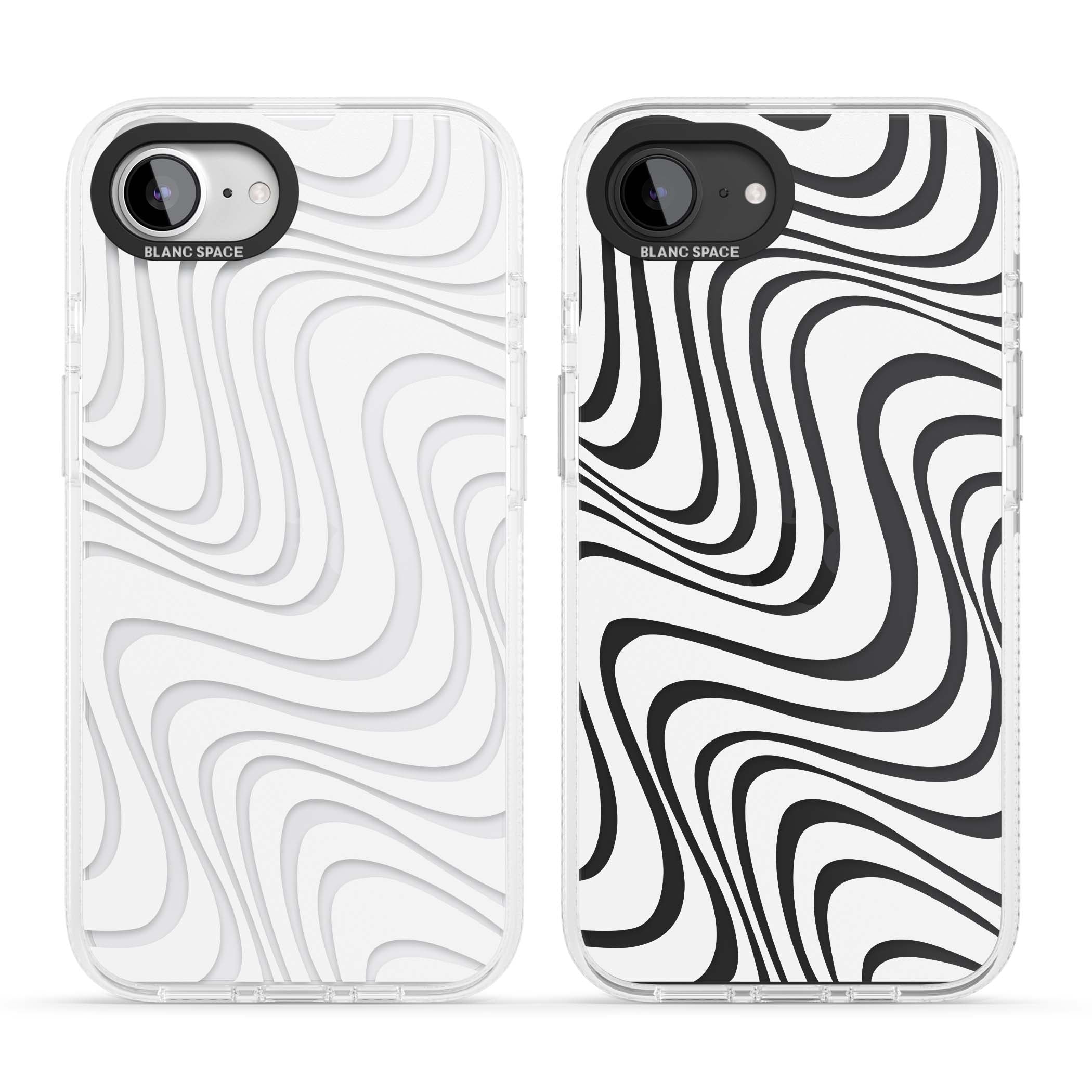 White Abstract Waves abstract iPhone case featuring flowing grey wave pattern on clear background | Clear Case Impact Air case for iPhone 16e, iPhone 17e