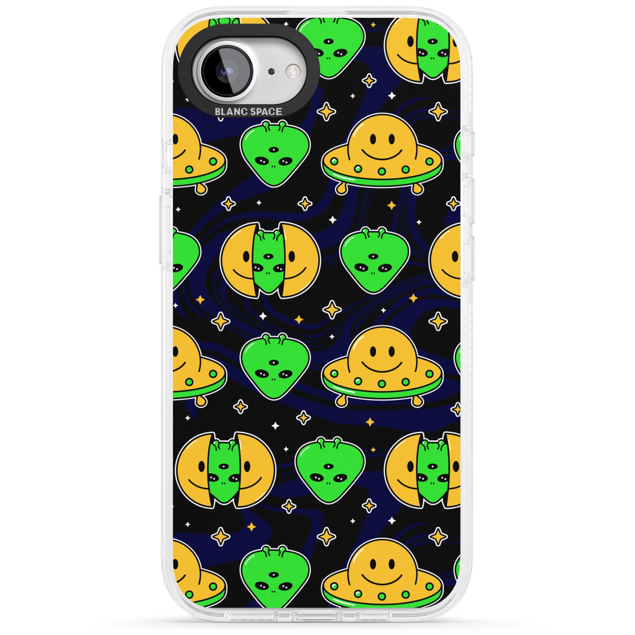 Alien Head Pattern iPhone 16e Clear Case Impact Air - Blanc Space