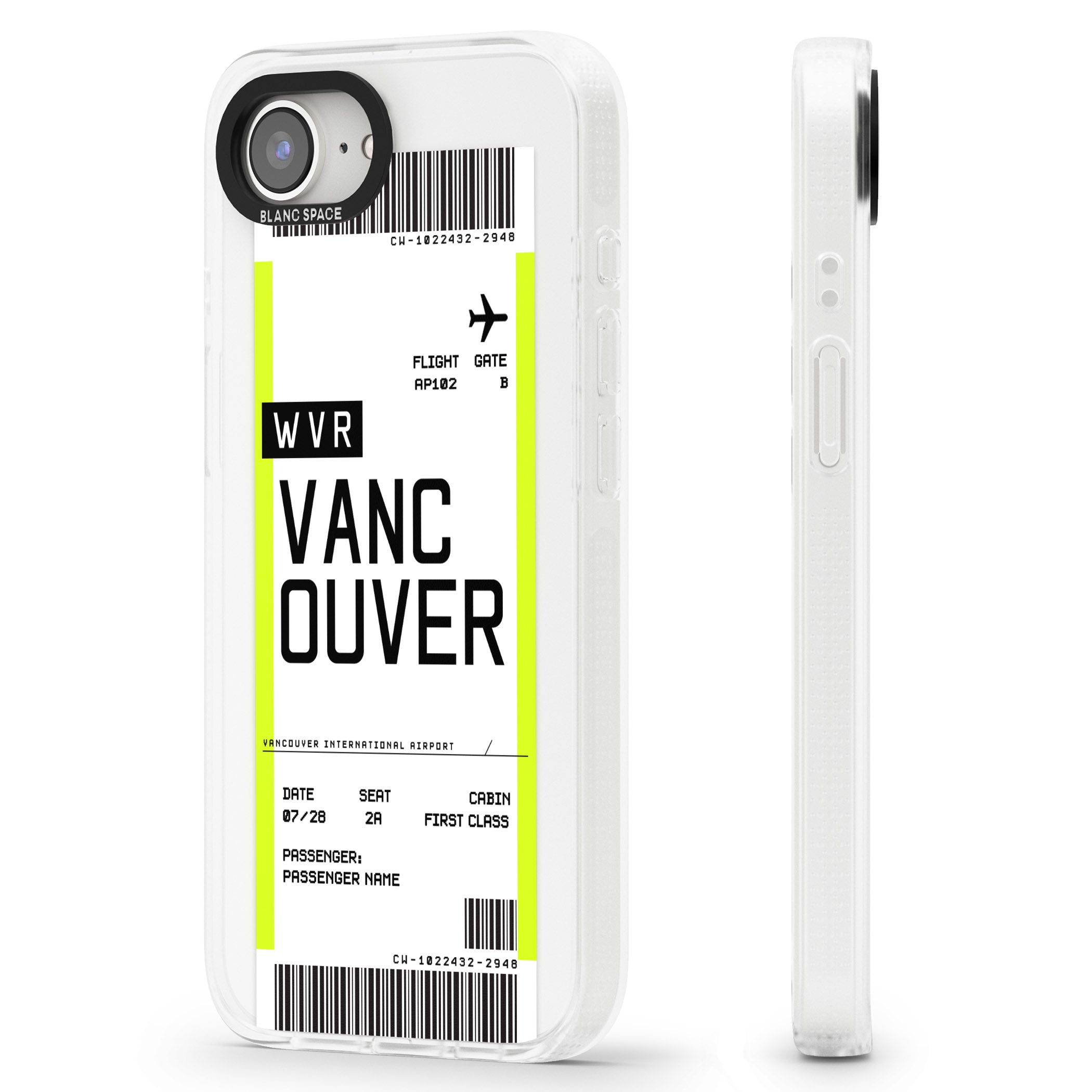 Personalised Vancouver Boarding Pass iPhone 16e Clear Case Impact Air - Blanc Space