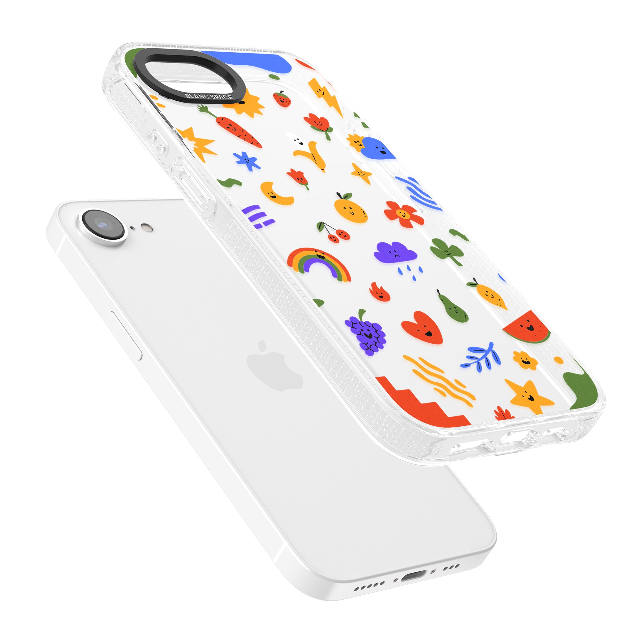 Mixed Cute Icon Pattern - Clear iPhone 16e Clear Case Impact Air - Blanc Space