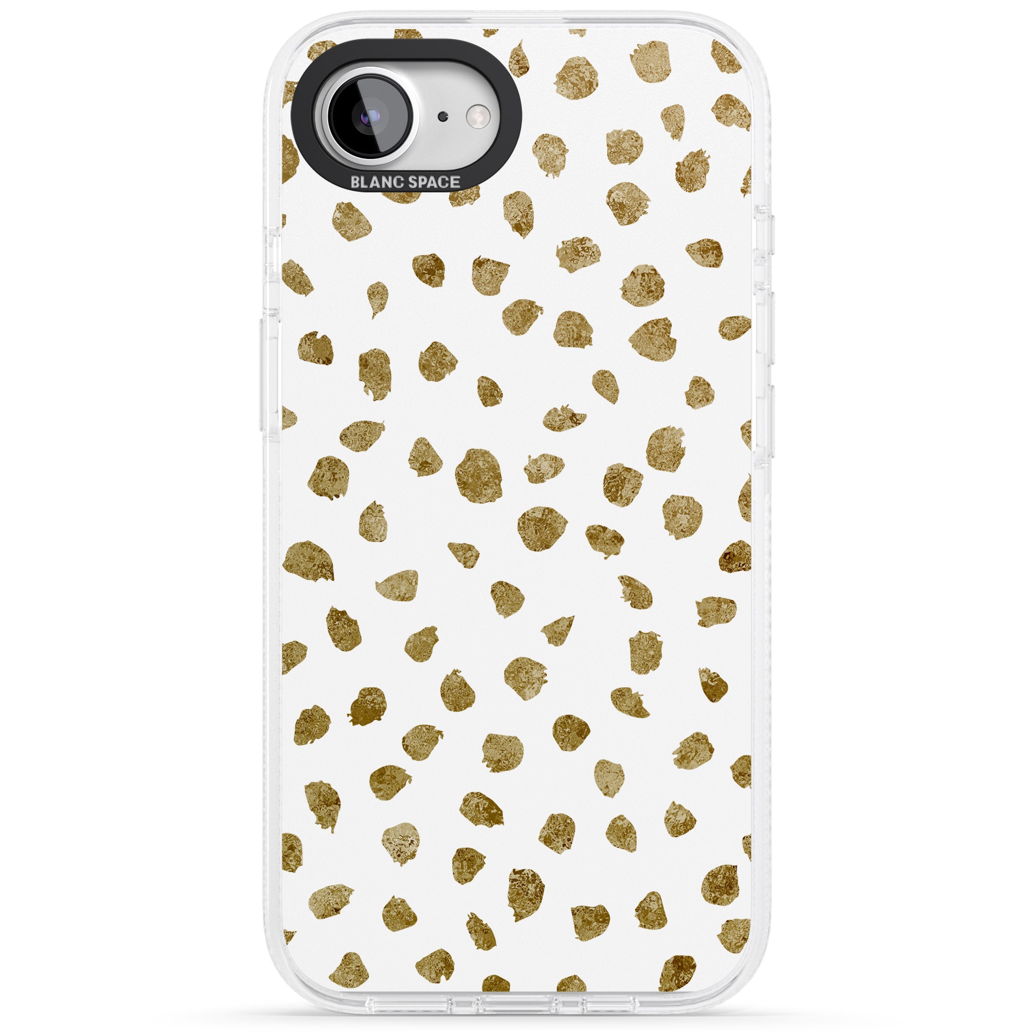 Gold Look on White Dalmatian Polka Dot Spots iPhone 16e Clear Case Impact Air - Blanc Space