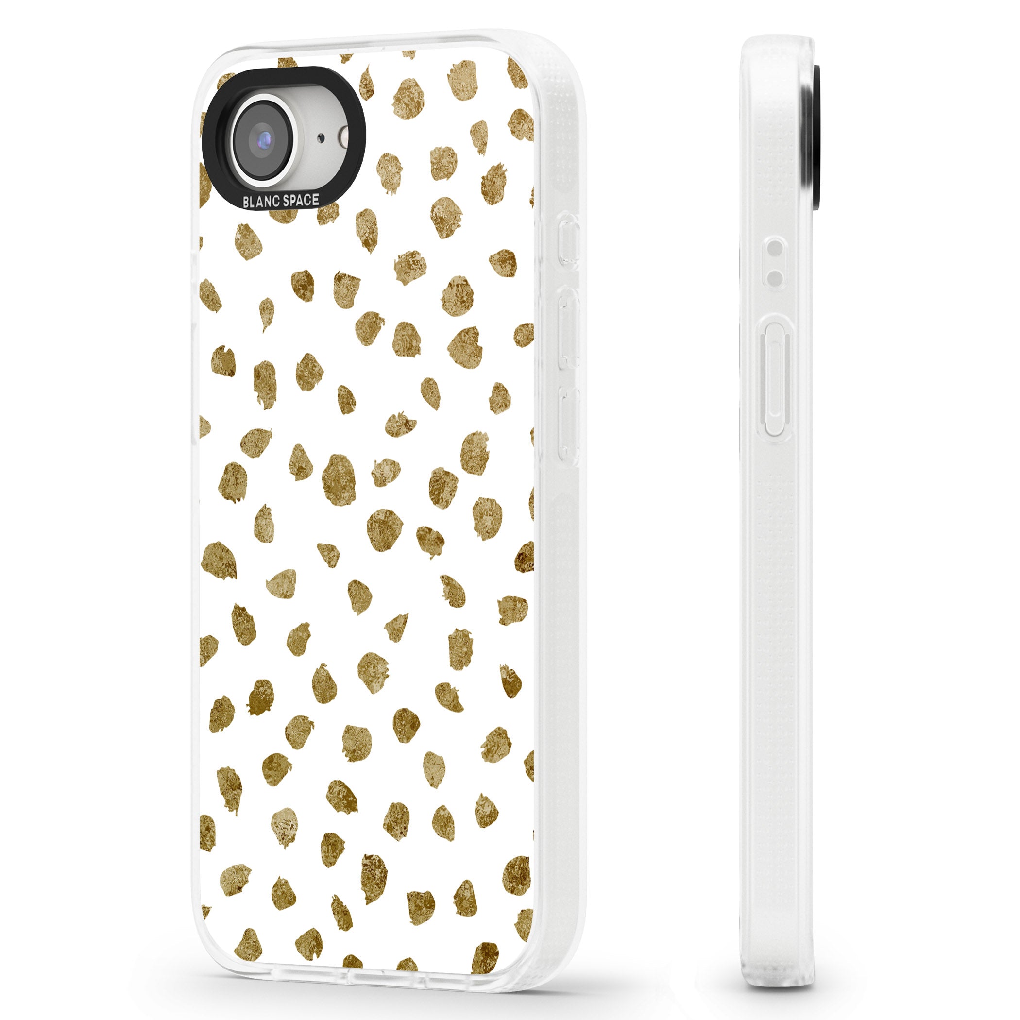 Gold Look on White Dalmatian Polka Dot Spots iPhone 16e Clear Case Impact Air - Blanc Space