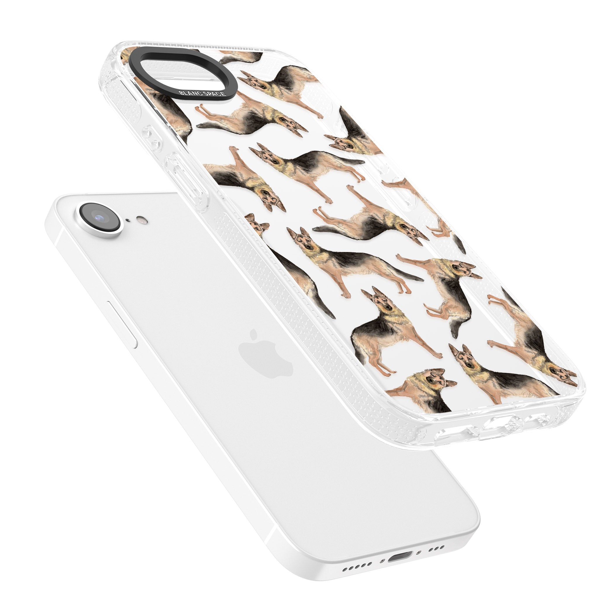 German Shepherd Watercolour Dog Pattern iPhone 16e Clear Case Impact Air - Blanc Space