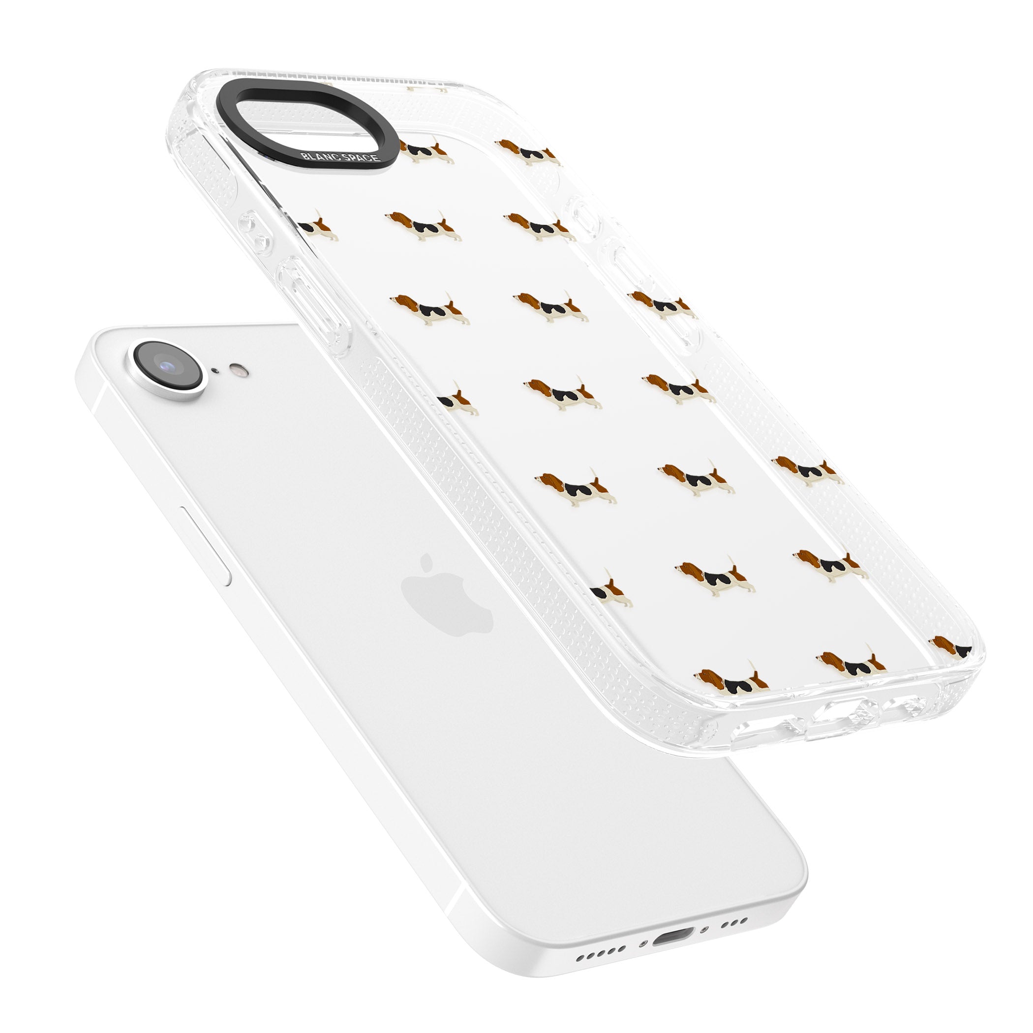 Basset Hound Dog Pattern Clear iPhone 16e Clear Case Impact Air - Blanc Space