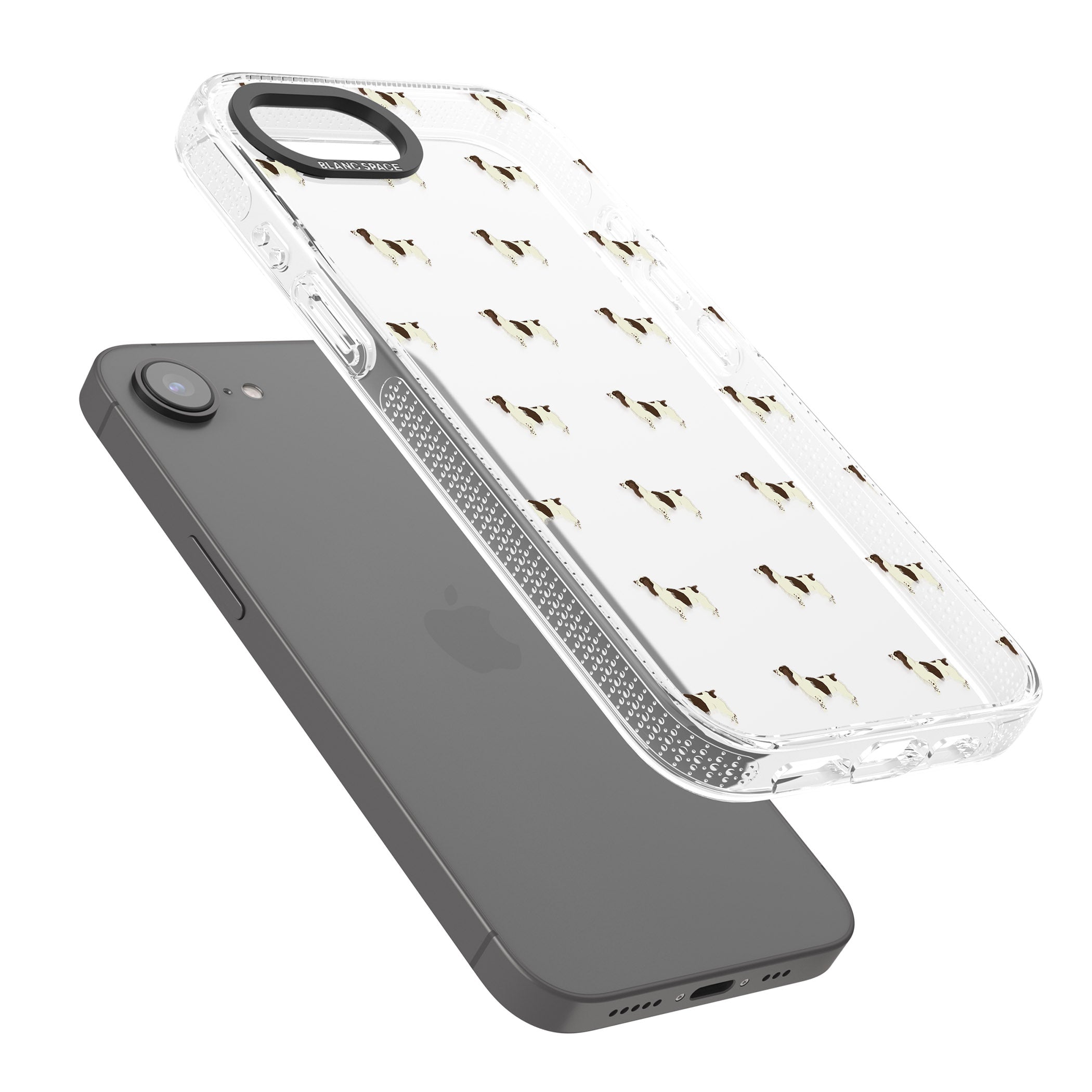 English Springer Spaniel Dog Pattern Clear iPhone 16e Clear Case Impact Air - Blanc Space