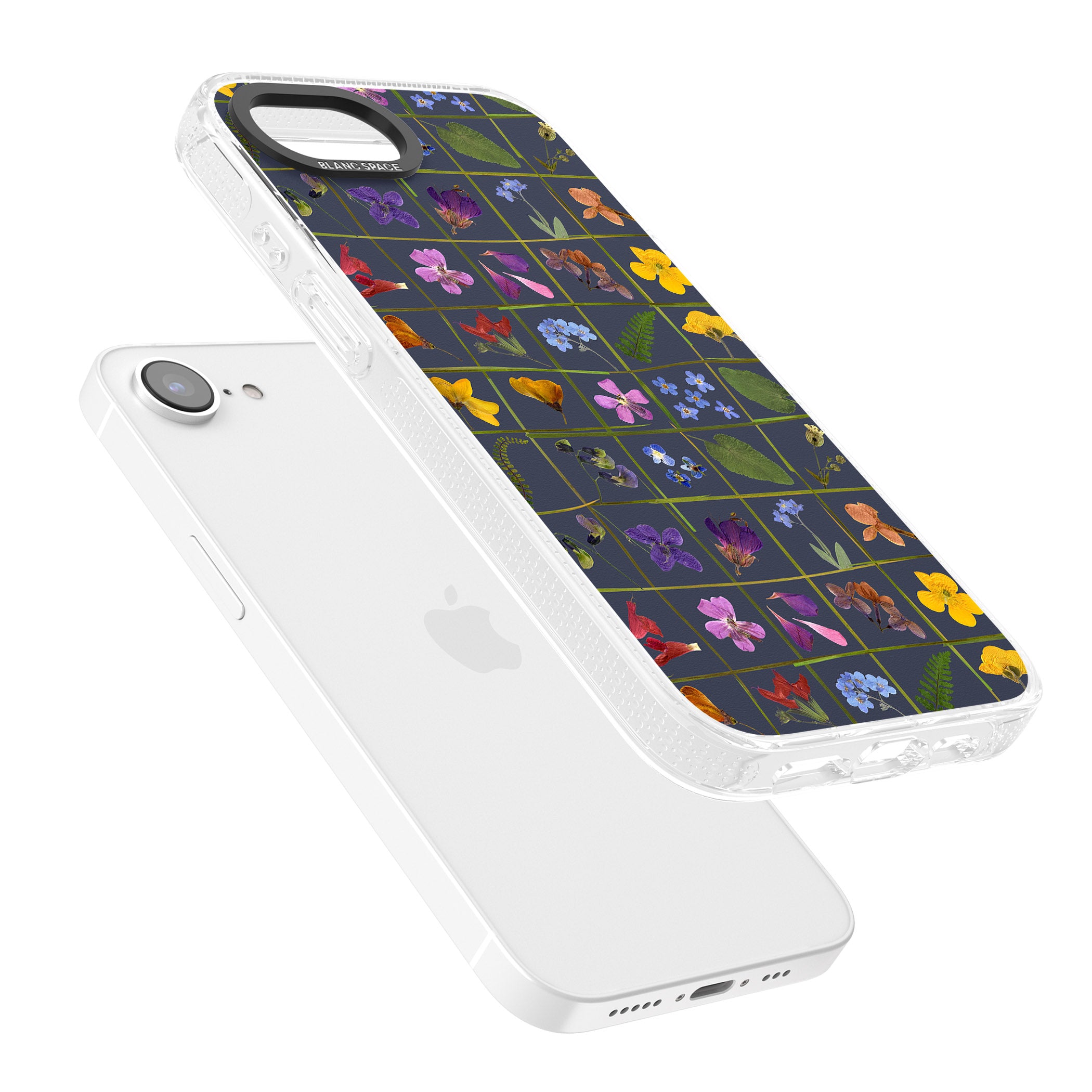 Wildflower Grid Boxes Pattern - Navy iPhone 16e Clear Case Impact Air - Blanc Space