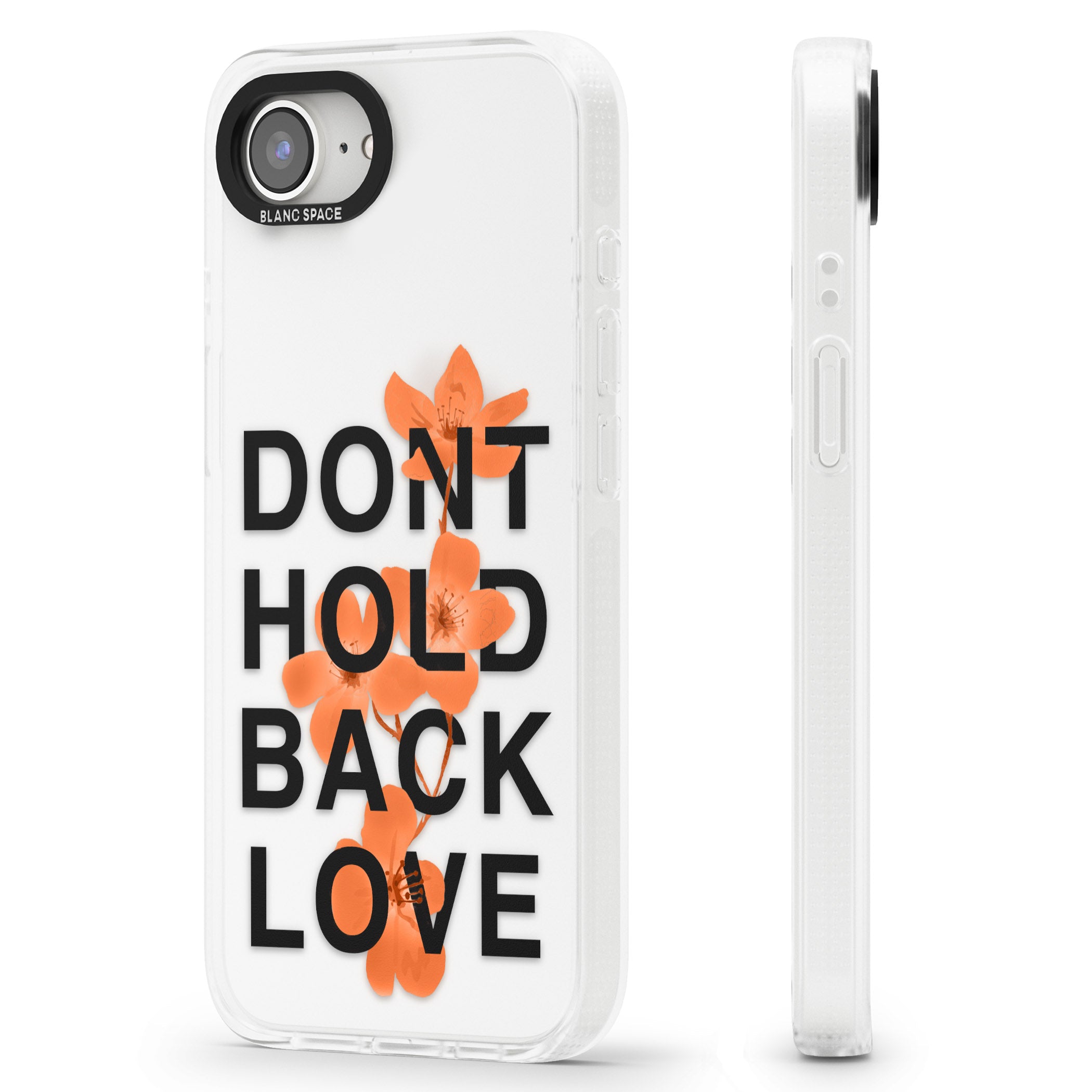 Don't Hold Back Love - Orange & Black iPhone 16e Clear Case Impact Air - Blanc Space