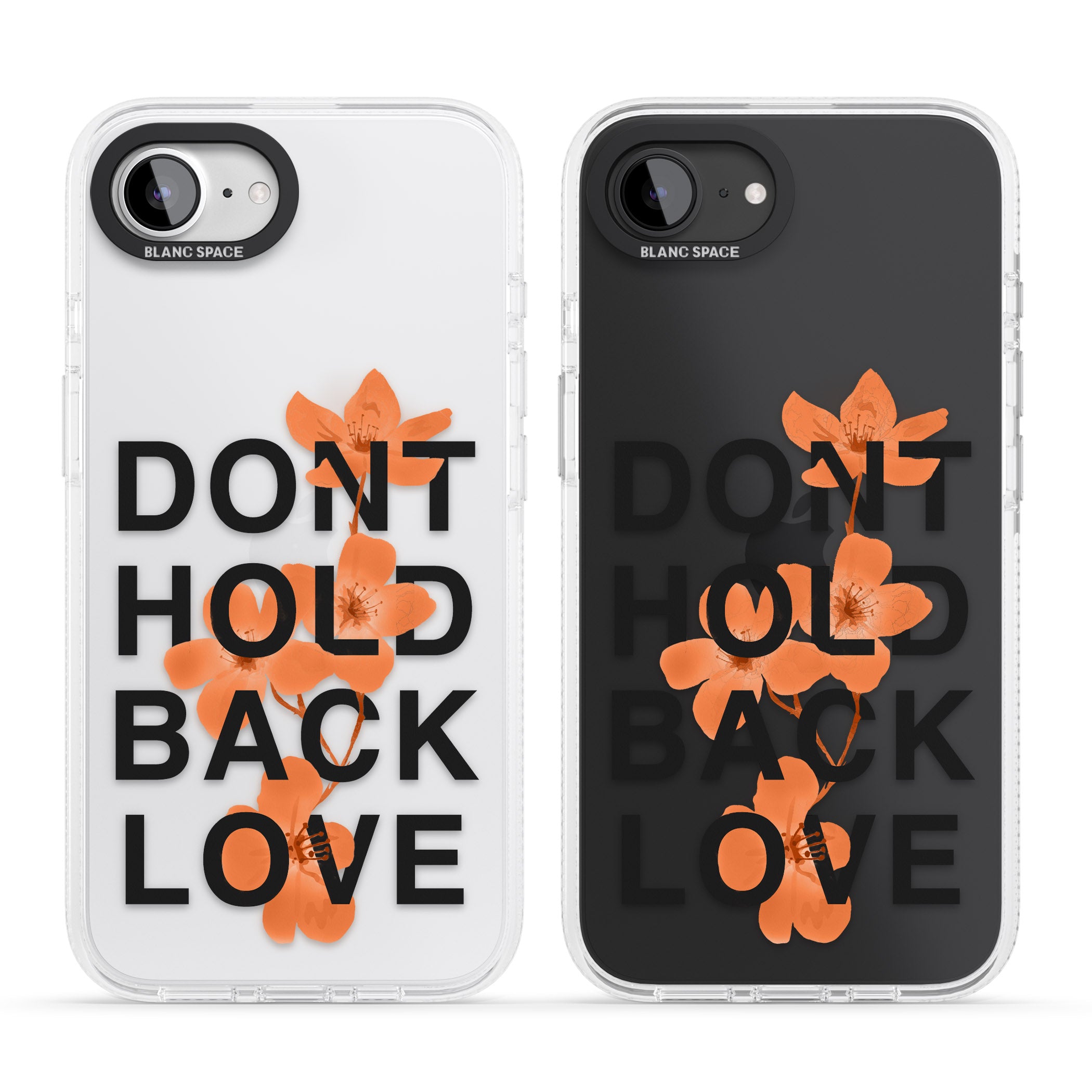 Don't Hold Back Love - Orange & Black iPhone 16e Clear Case Impact Air - Blanc Space