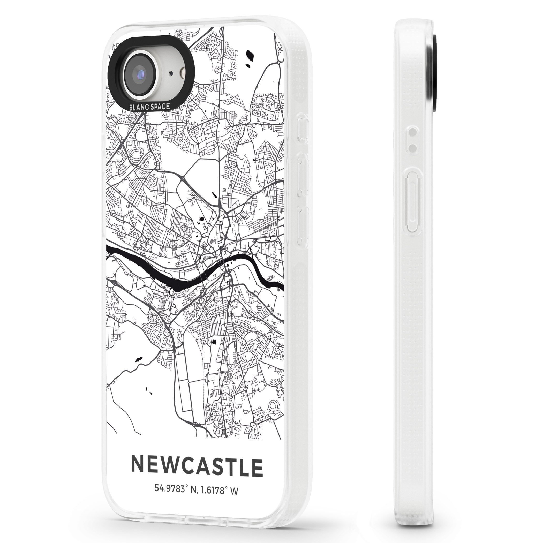Map of Newcastle, England iPhone 16e Clear Case Impact Air - Blanc Space