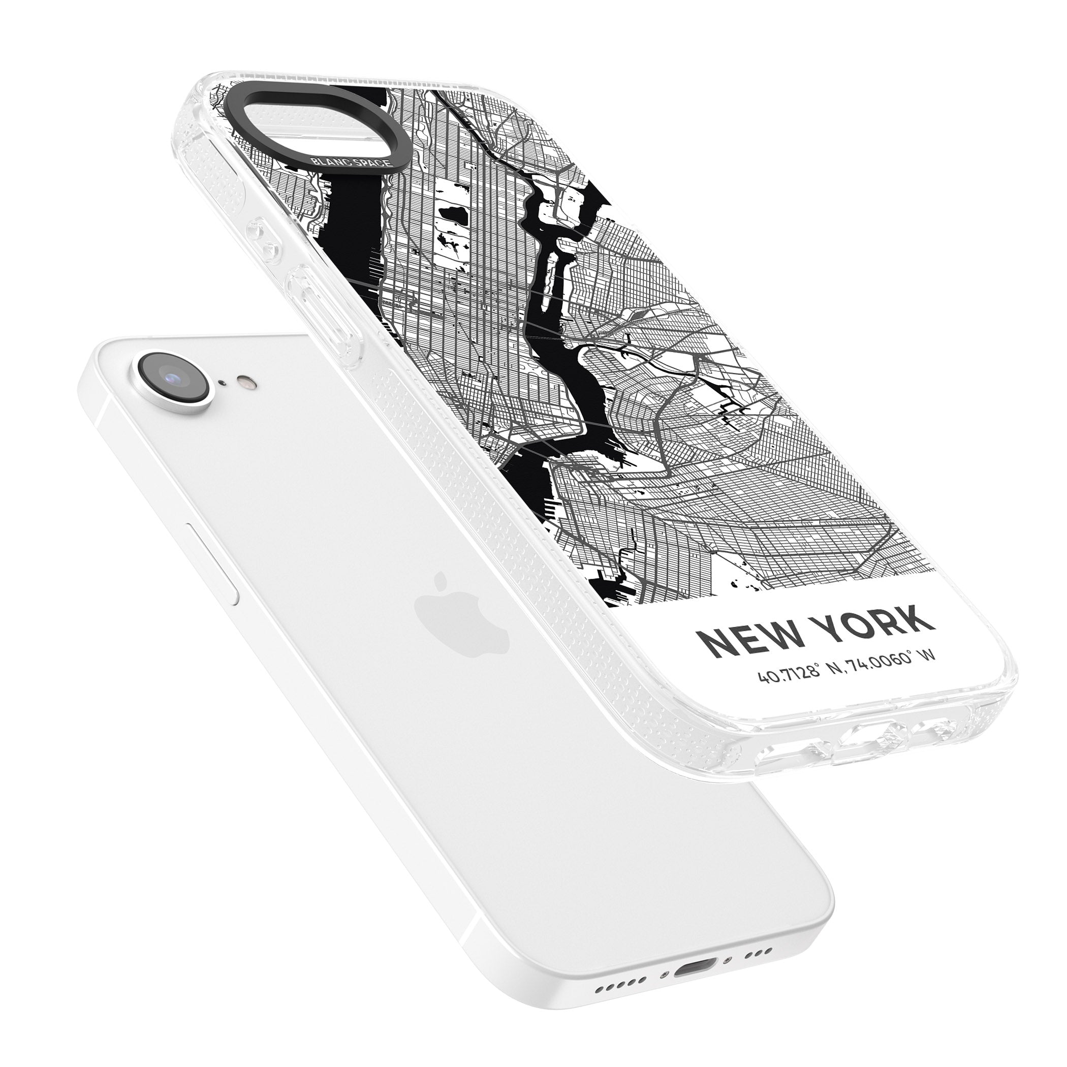Map of New York, New York iPhone 16e Clear Case Impact Air - Blanc Space