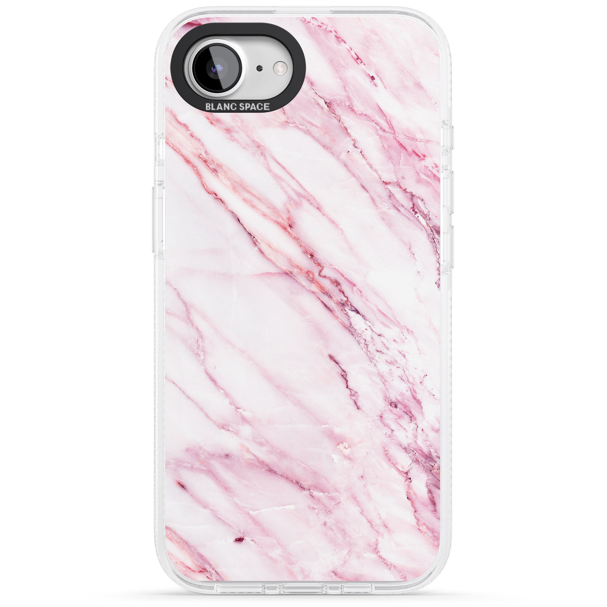 White & Pink Onyx Marble Texture iPhone 16e Clear Case Impact Air - Blanc Space