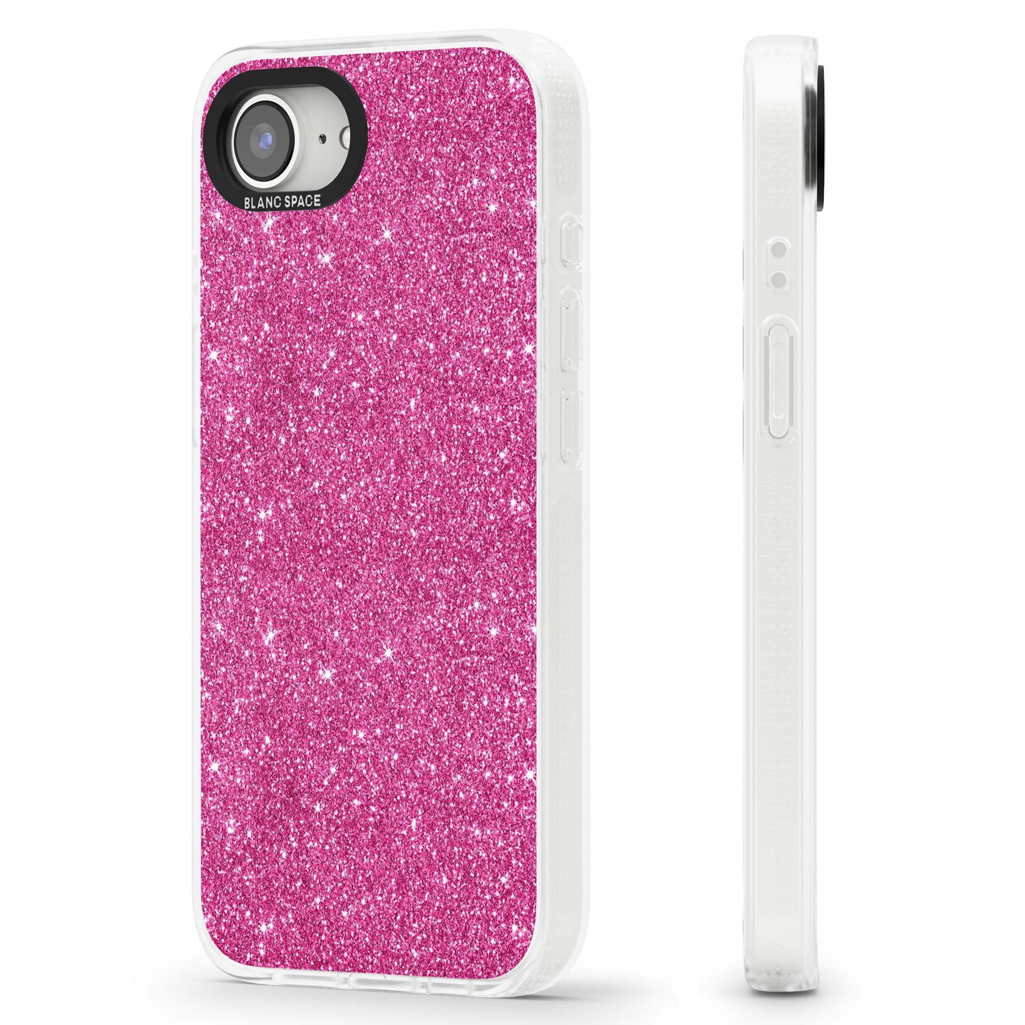 Pink Glitter Y2K iPhone case featuring hot pink glitter wallpaper with sparkle shimmer effect | Clear Case Impact Air case for iPhone 16e, iPhone 17e