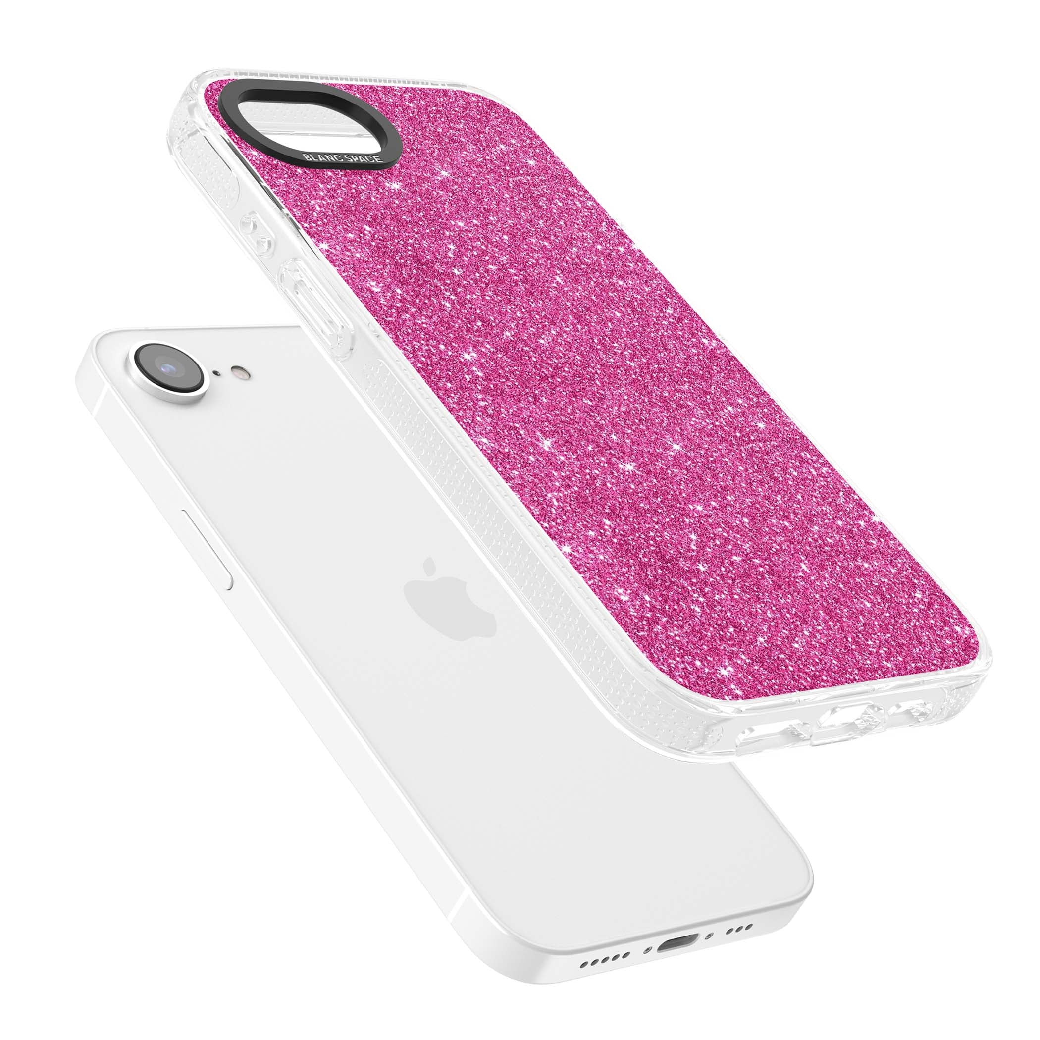 Pink Glitter Y2K iPhone case featuring hot pink glitter wallpaper with sparkle shimmer effect | Clear Case Impact Air case for iPhone 16e, iPhone 17e