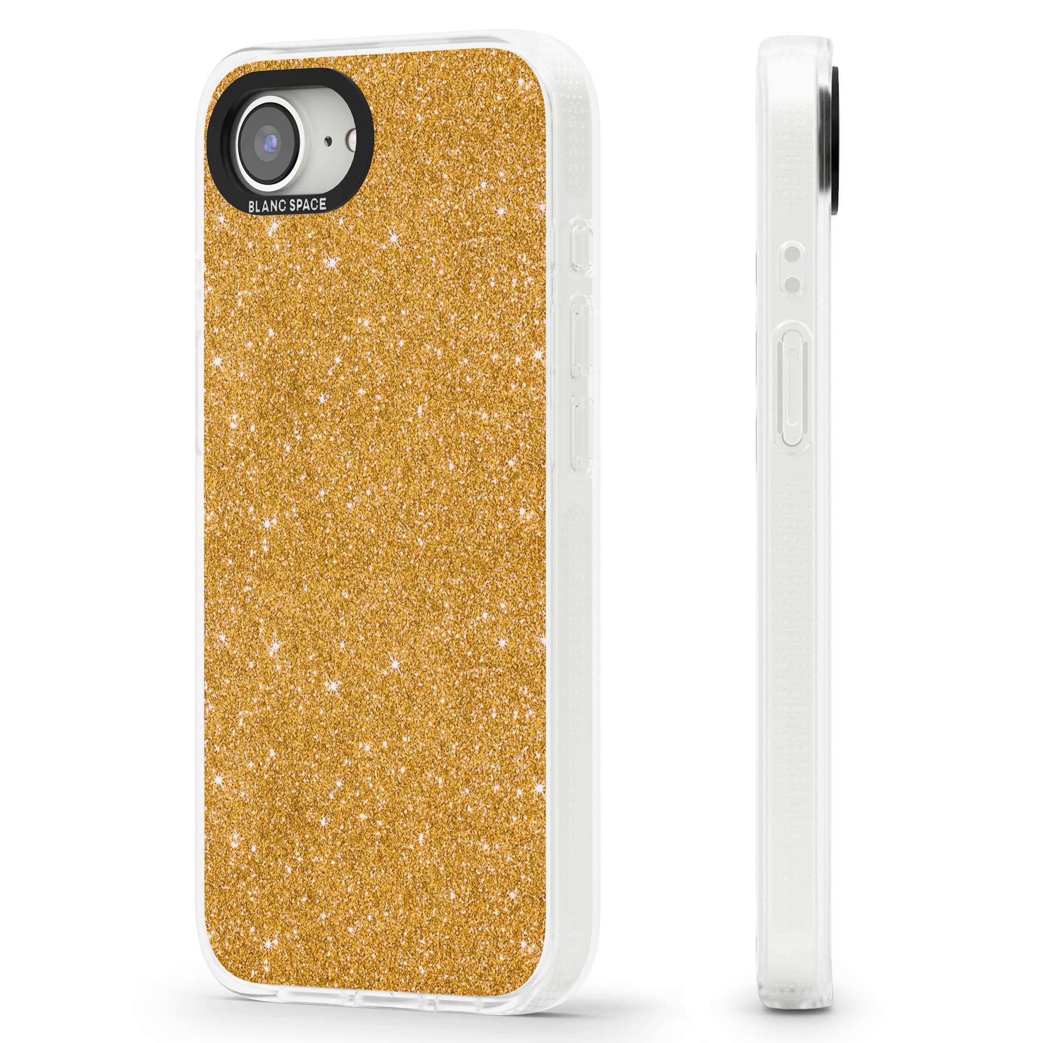 Gold Glitter gold glitter iPhone case featuring a shimmering sparkle wallpaper design in luxury gold | Clear Case Impact Air case for iPhone 16e, iPhone 17e