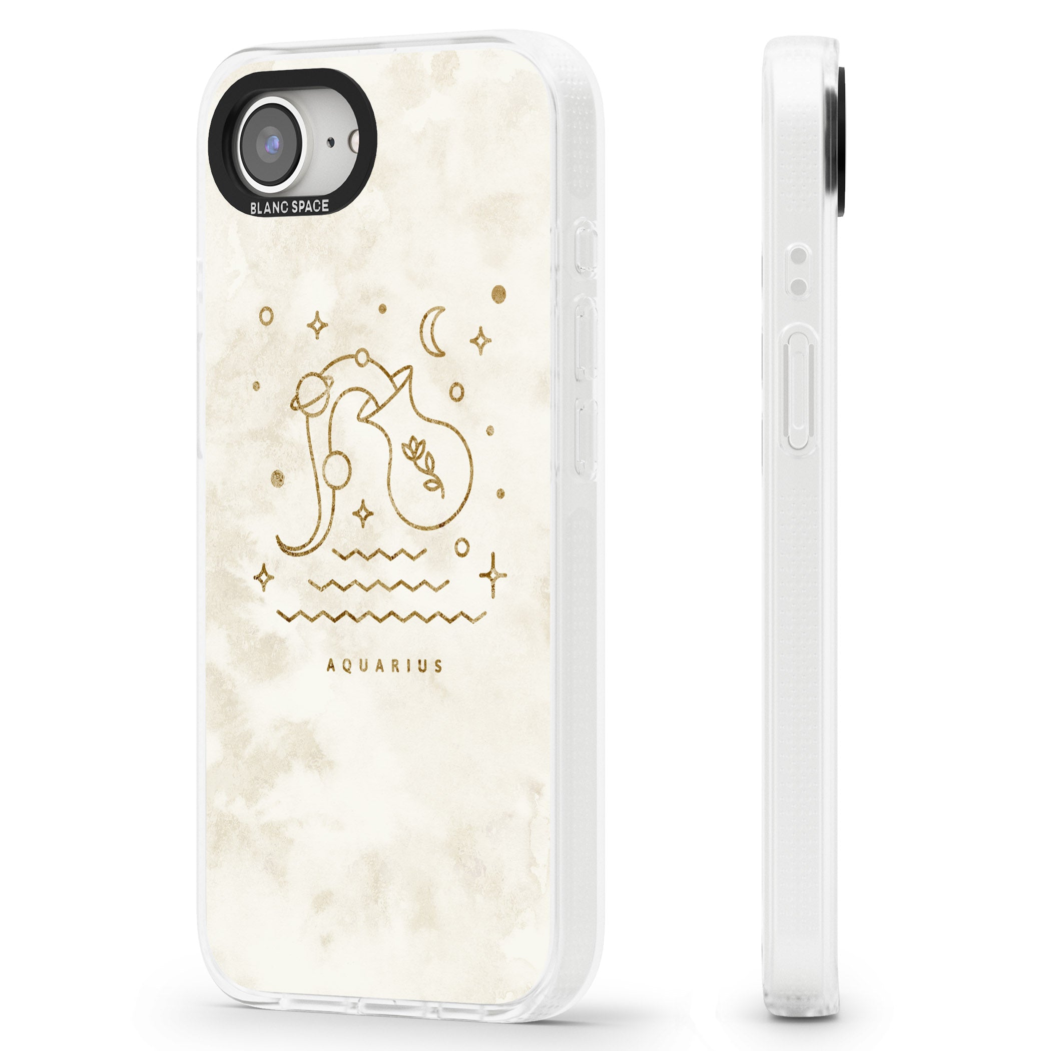 Aquarius Emblem - Solid Gold Marbled Design iPhone 16e Clear Case Impact Air - Blanc Space