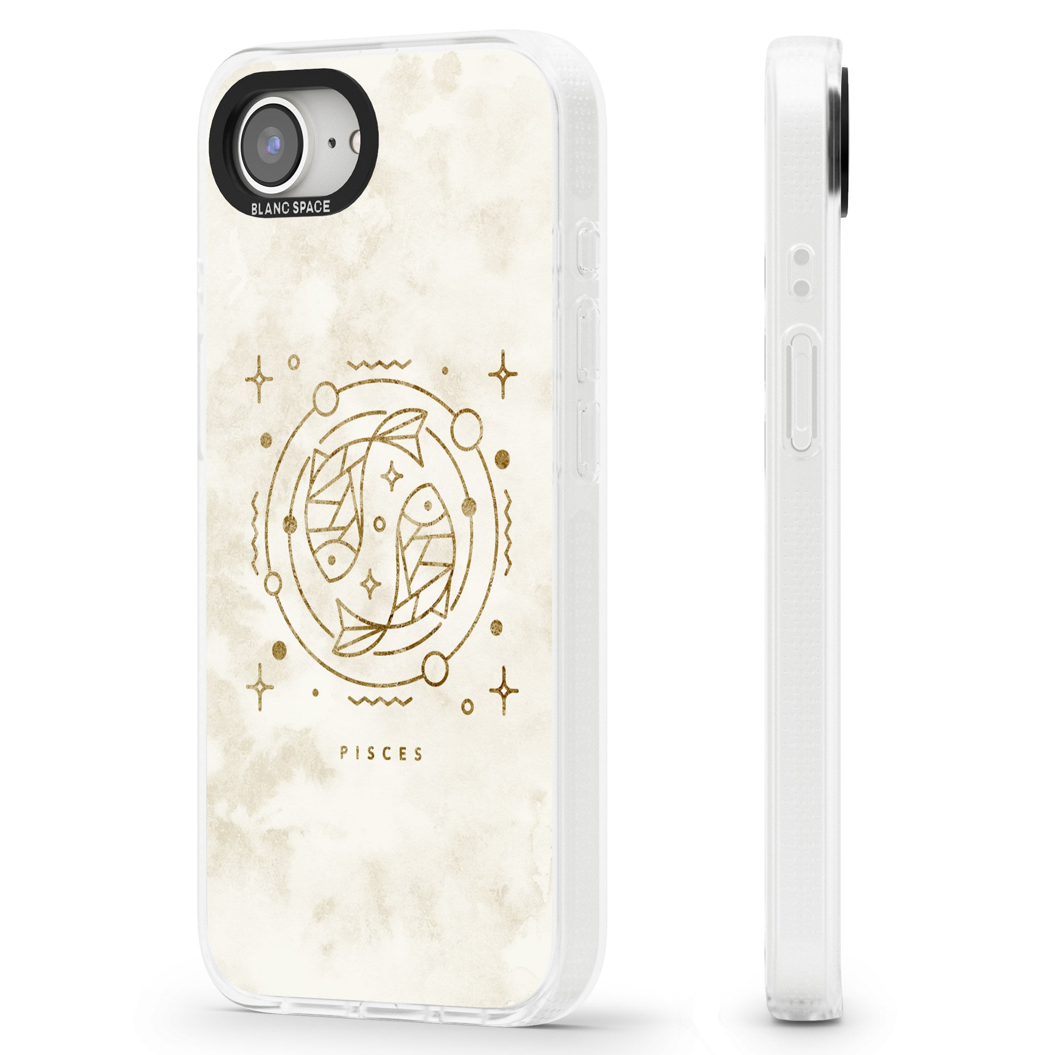 Pisces Emblem - Solid Gold Marbled Design iPhone 16e Clear Case Impact Air - Blanc Space