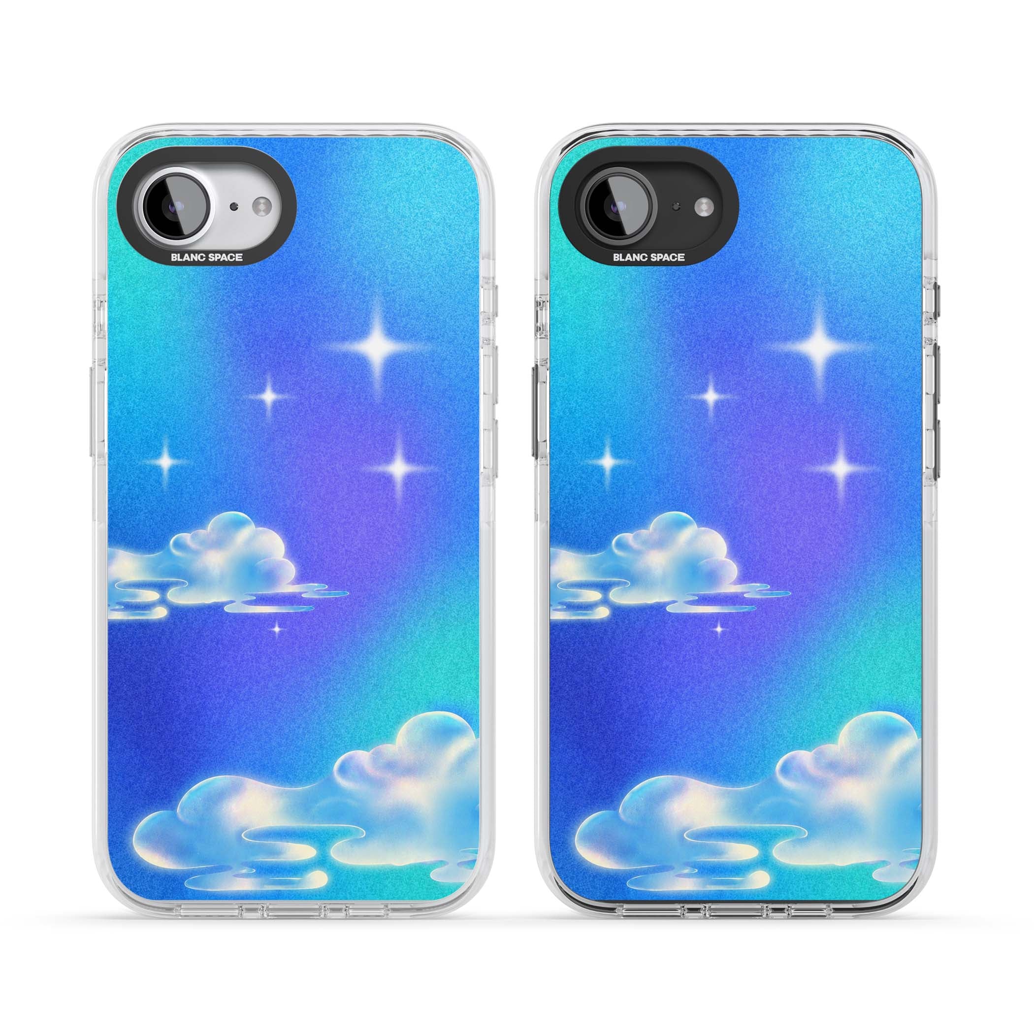 Aurora celestial iPhone case featuring dreamy iridescent clouds, sparkling stars and pastel blue purple sky | Clear Impact case for iPhone 16e, iPhone 17e