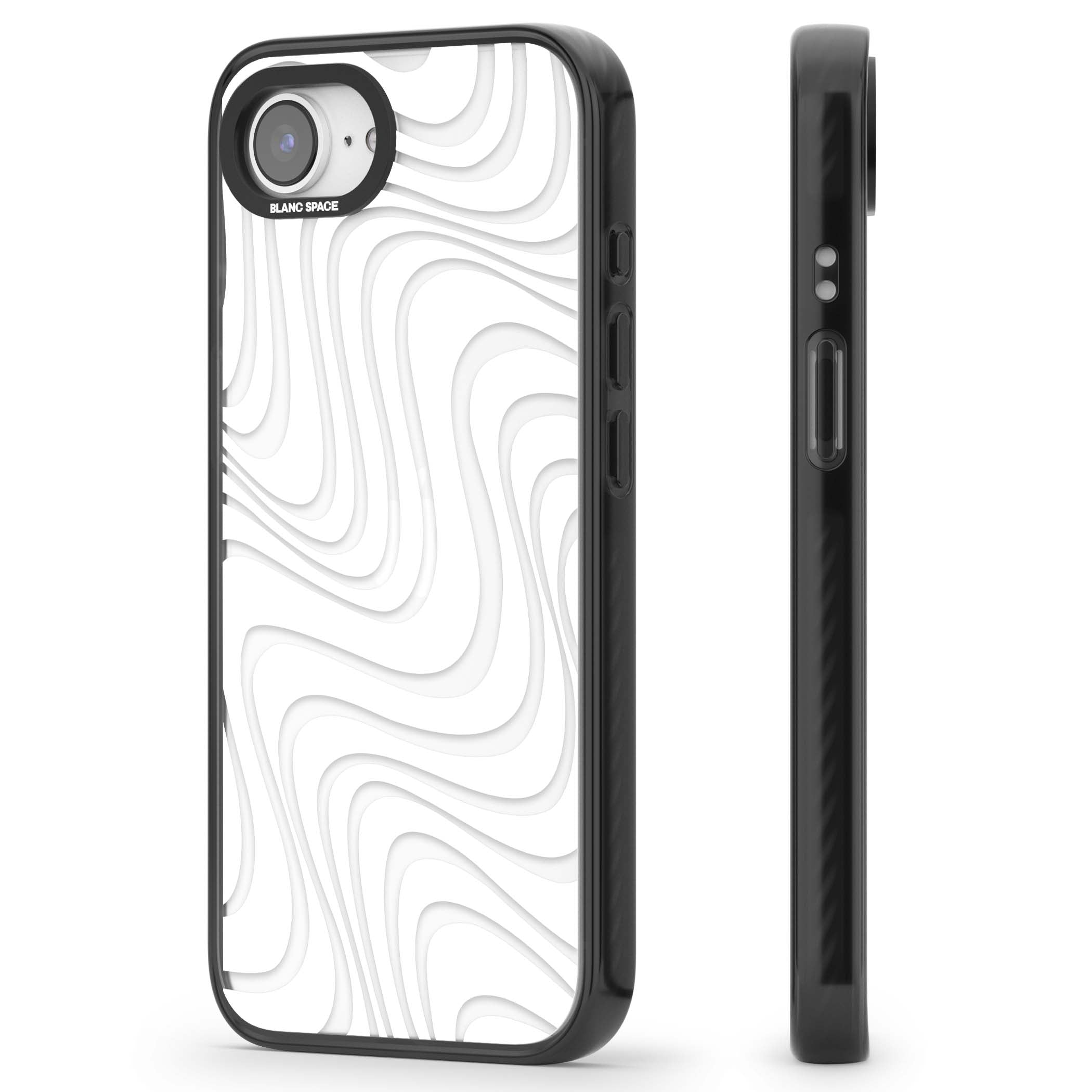 White Abstract Waves abstract iPhone case featuring flowing grey wave pattern on clear background | Black Impact case for iPhone 16e, iPhone 17e