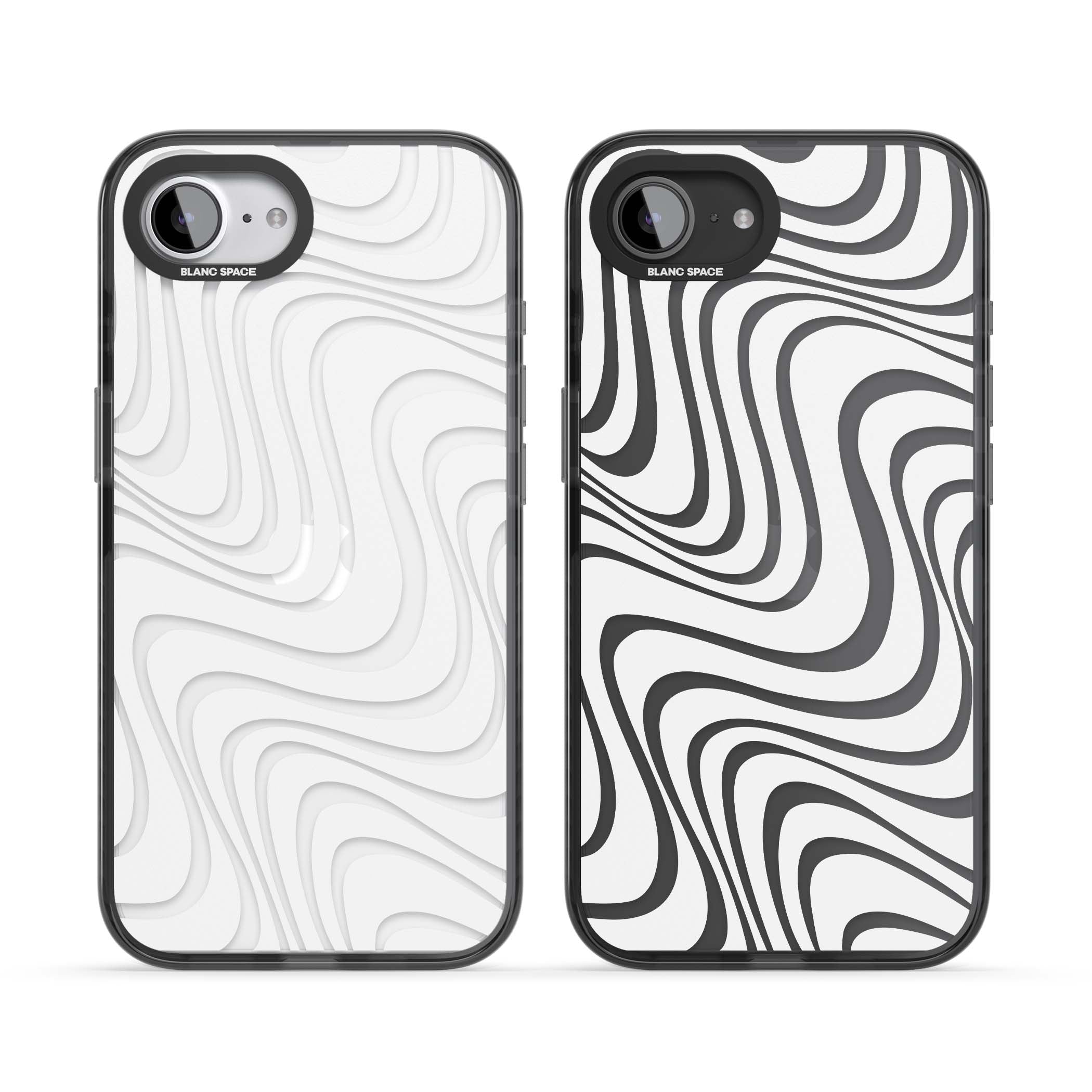 White Abstract Waves abstract iPhone case featuring flowing grey wave pattern on clear background | Black Impact case for iPhone 16e, iPhone 17e