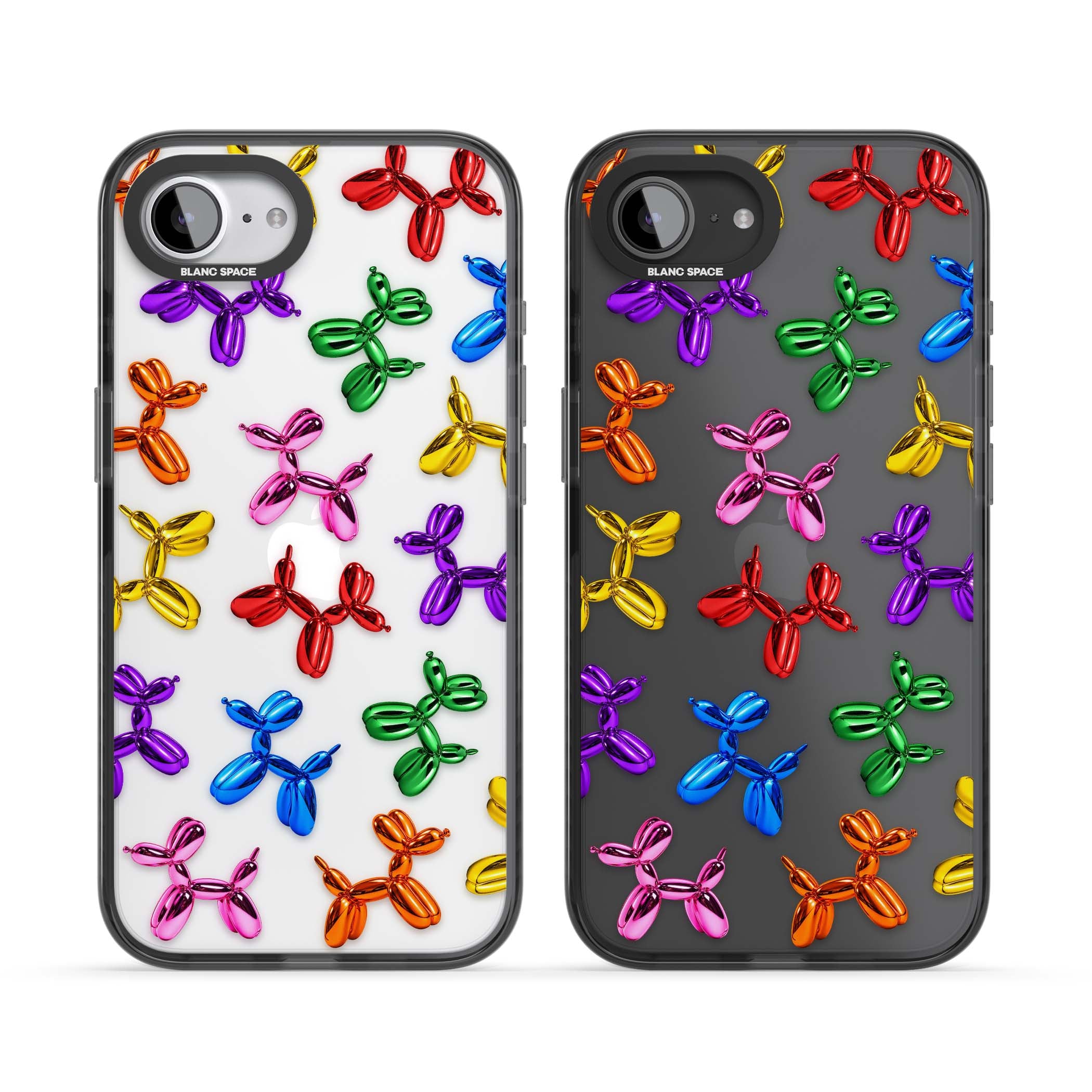 Balloon Dogs pop art iPhone case featuring rainbow chrome balloon dogs in Jeff Koons style | Black Impact case for iPhone 16e, iPhone 17e