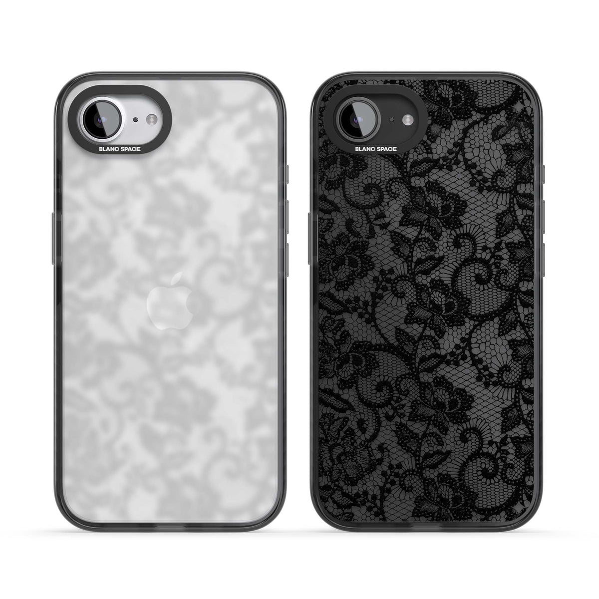 Black Lace gothic iPhone case featuring intricate black floral lace pattern with vintage whimsigoth detail | Black Impact case for iPhone 16e, iPhone 17e