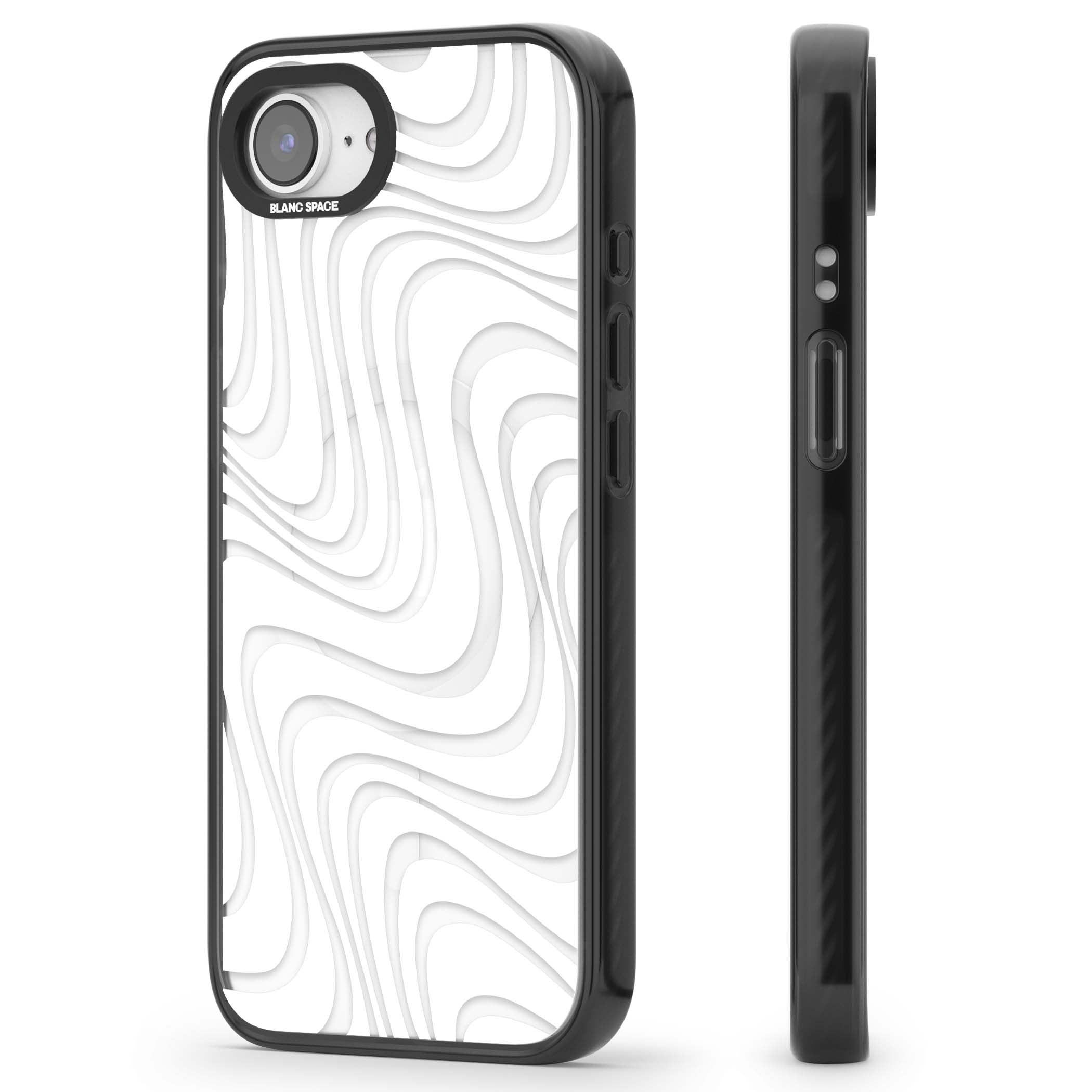 White Abstract Waves abstract iPhone case featuring flowing grey wave pattern on clear background | Black Impact Magsafe case for iPhone 16e, iPhone 17e