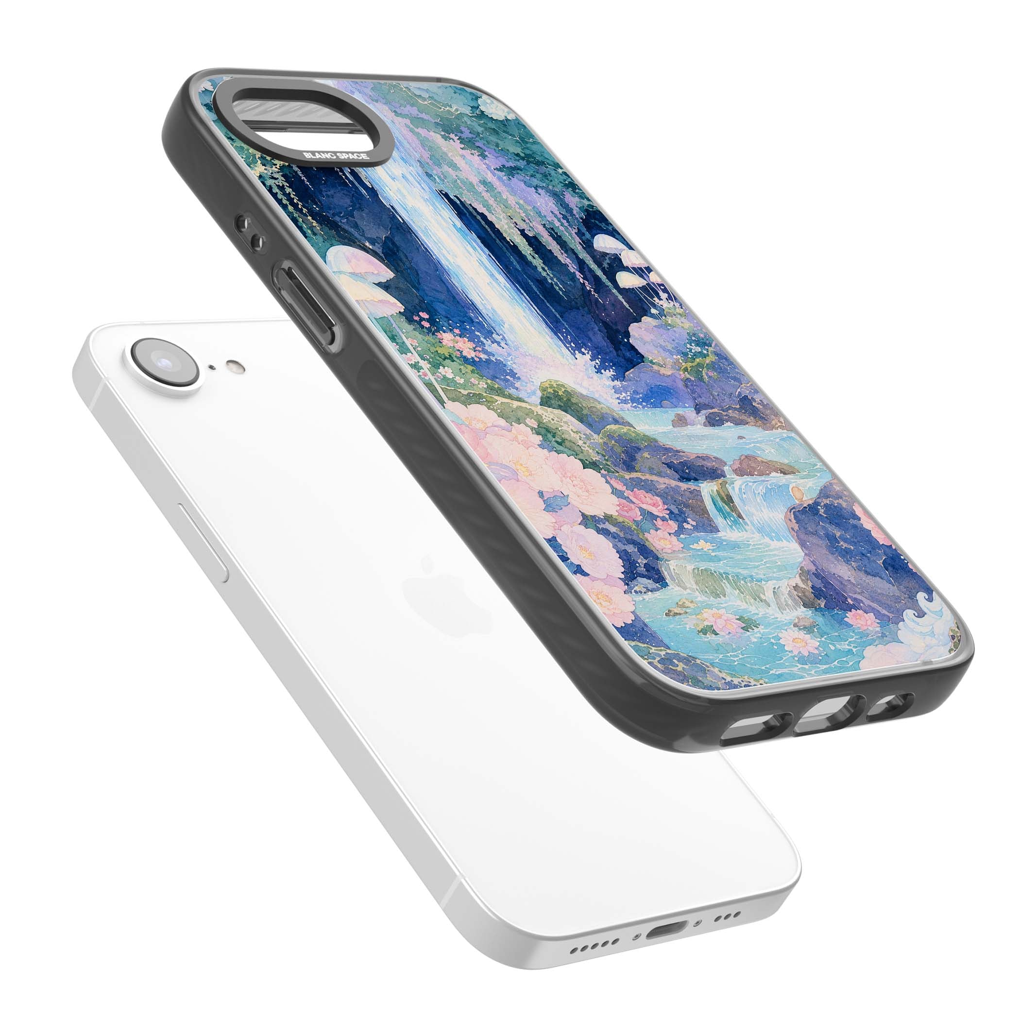 Mystic Waterfall art iPhone case | Black Impact Magsafe case for iPhone 16e, iPhone 17e