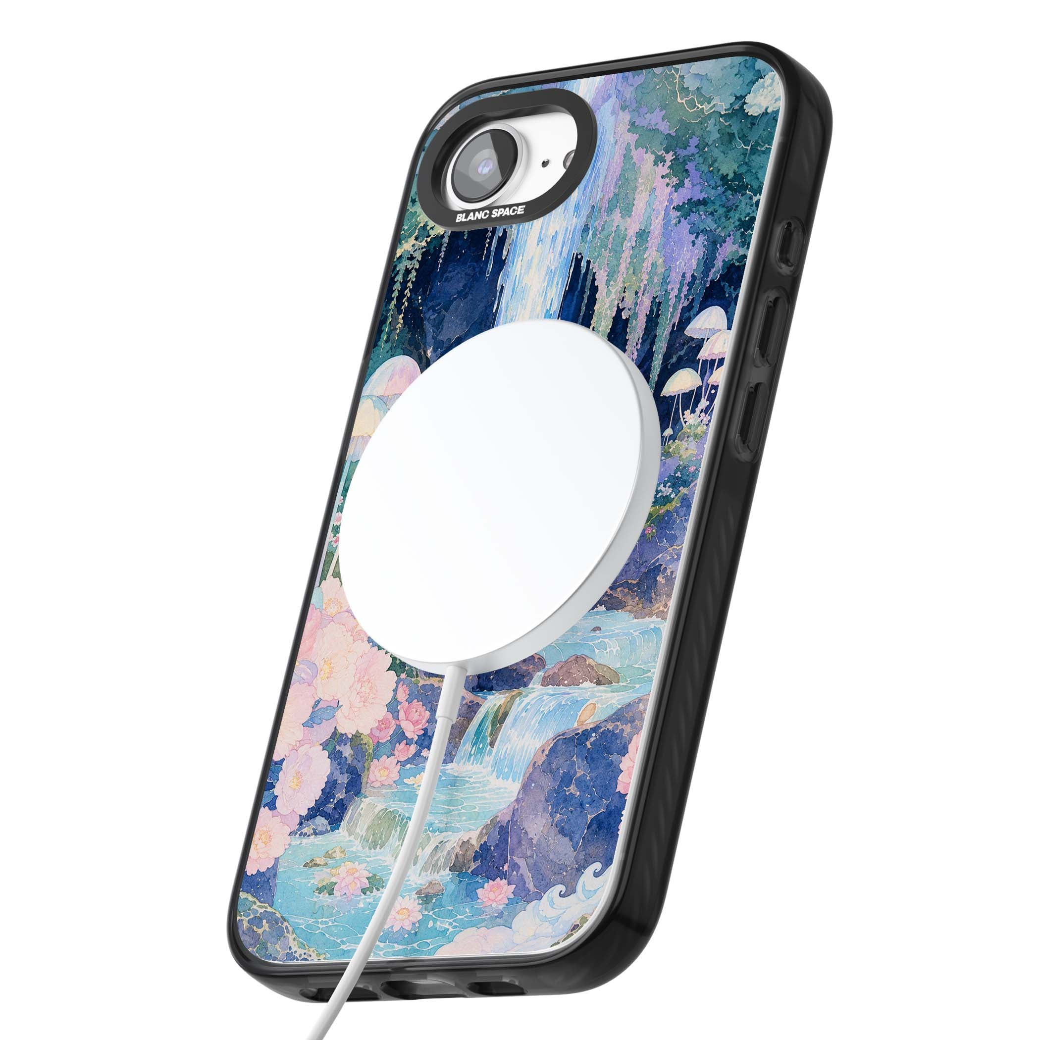 Mystic Waterfall art iPhone case | Black Impact Magsafe case for iPhone 16e, iPhone 17e