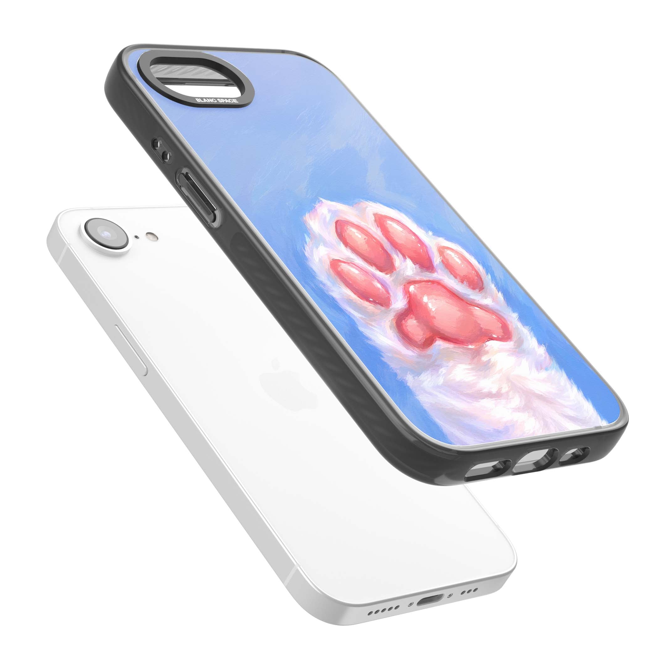 Soft White Paw cute iPhone case | Black Impact Magsafe case for iPhone 16e, iPhone 17e