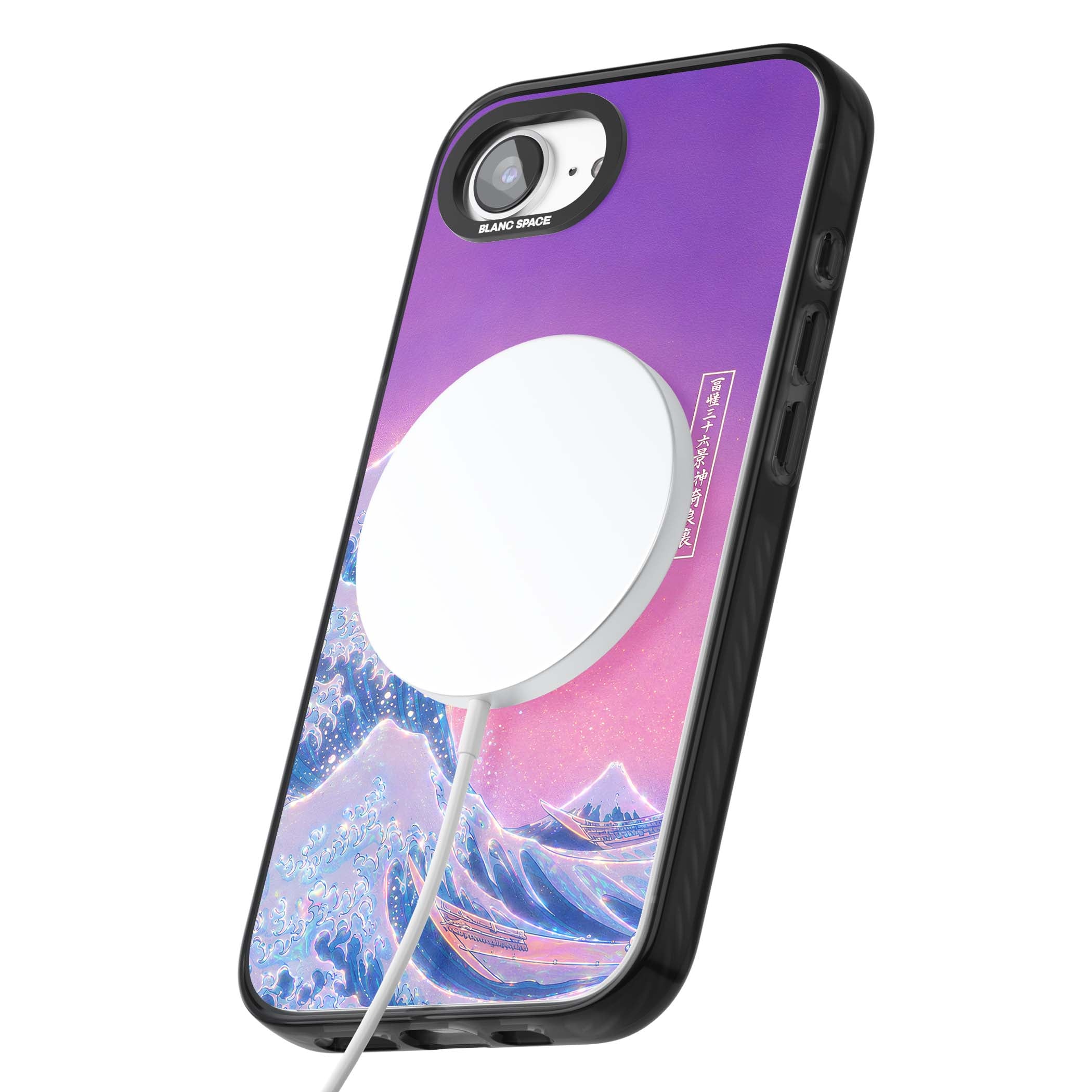 The Great Opal Wave Japanese iPhone case featuring Hokusai's great wave in iridescent pastels with lilac sky and Mou | Black Impact Magsafe case for iPhone 16e, iPhone 17e