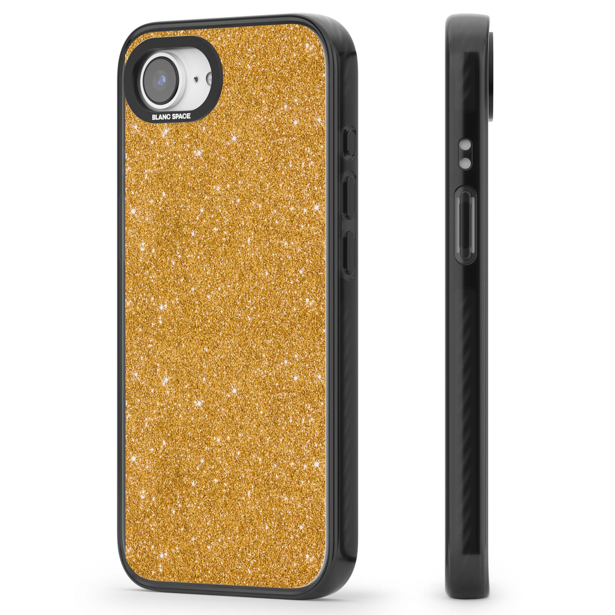Gold Glitter gold glitter iPhone case featuring a shimmering sparkle wallpaper design in luxury gold | Black Impact Magsafe case for iPhone 16e, iPhone 17e