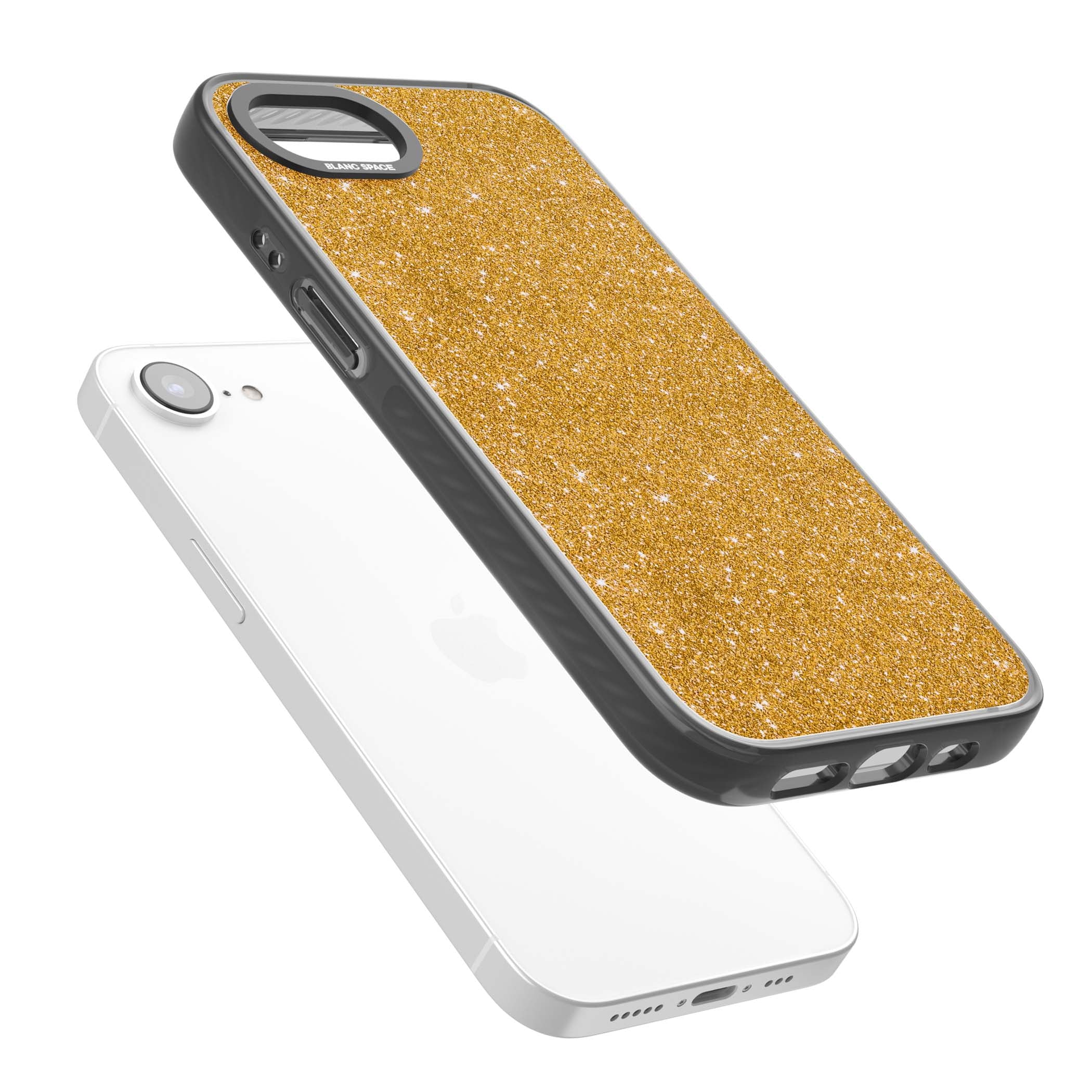 Gold Glitter gold glitter iPhone case featuring a shimmering sparkle wallpaper design in luxury gold | Black Impact Magsafe case for iPhone 16e, iPhone 17e