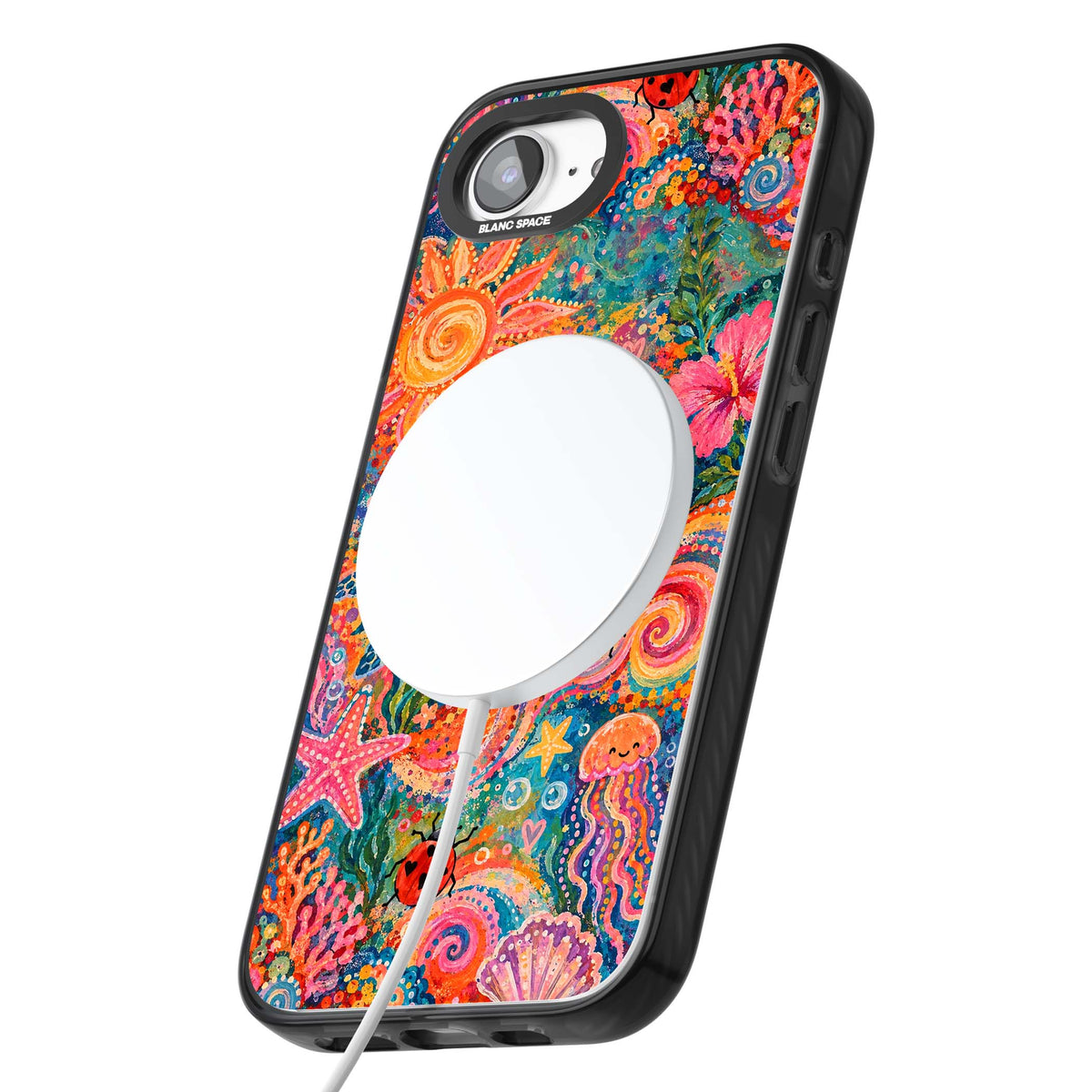 Coral Whimsy for her iPhone case | Black Impact Magsafe case for iPhone 16e, iPhone 17e