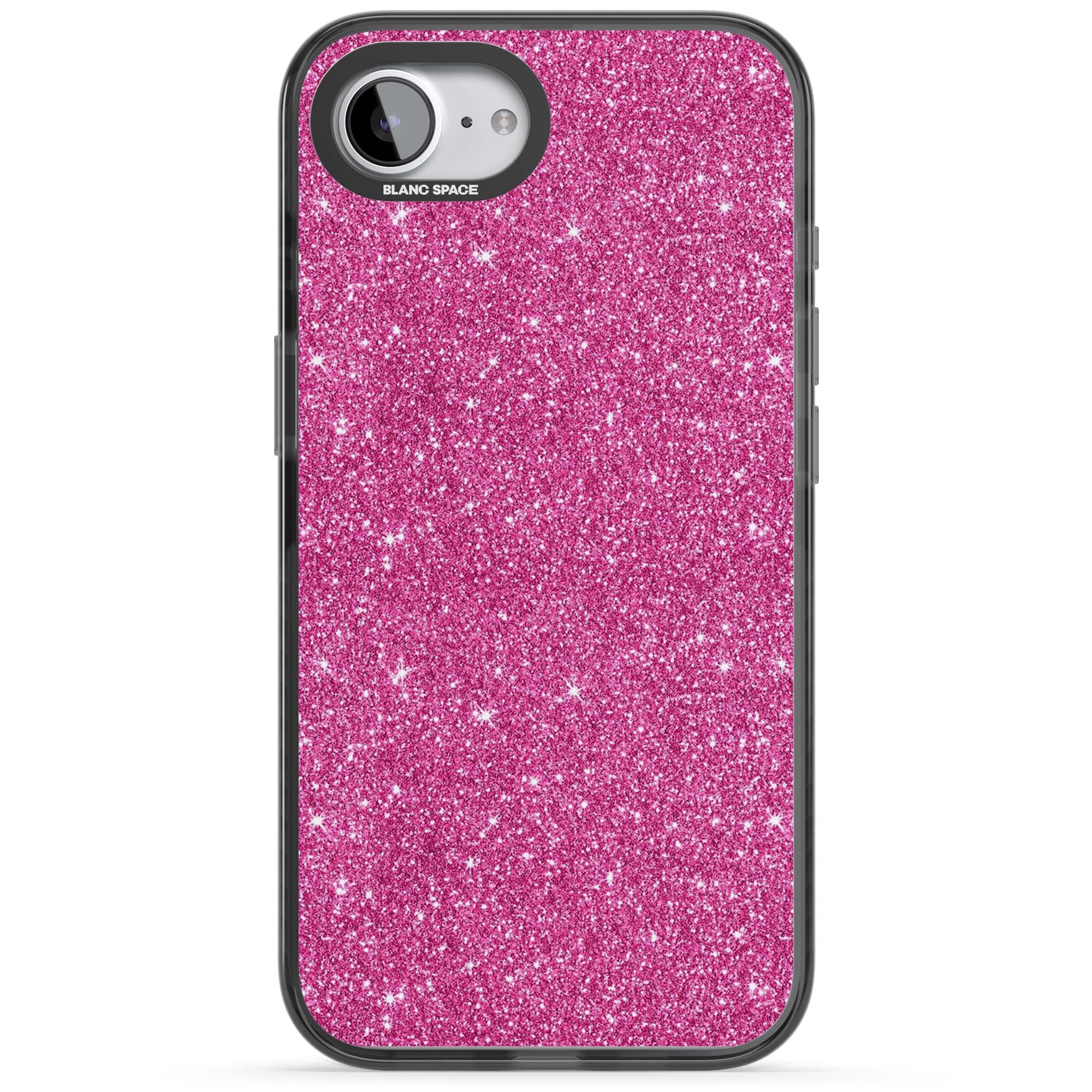 Pink Glitter Y2K iPhone case featuring hot pink glitter wallpaper with sparkle shimmer effect | Black Impact case for iPhone 16e, iPhone 17e