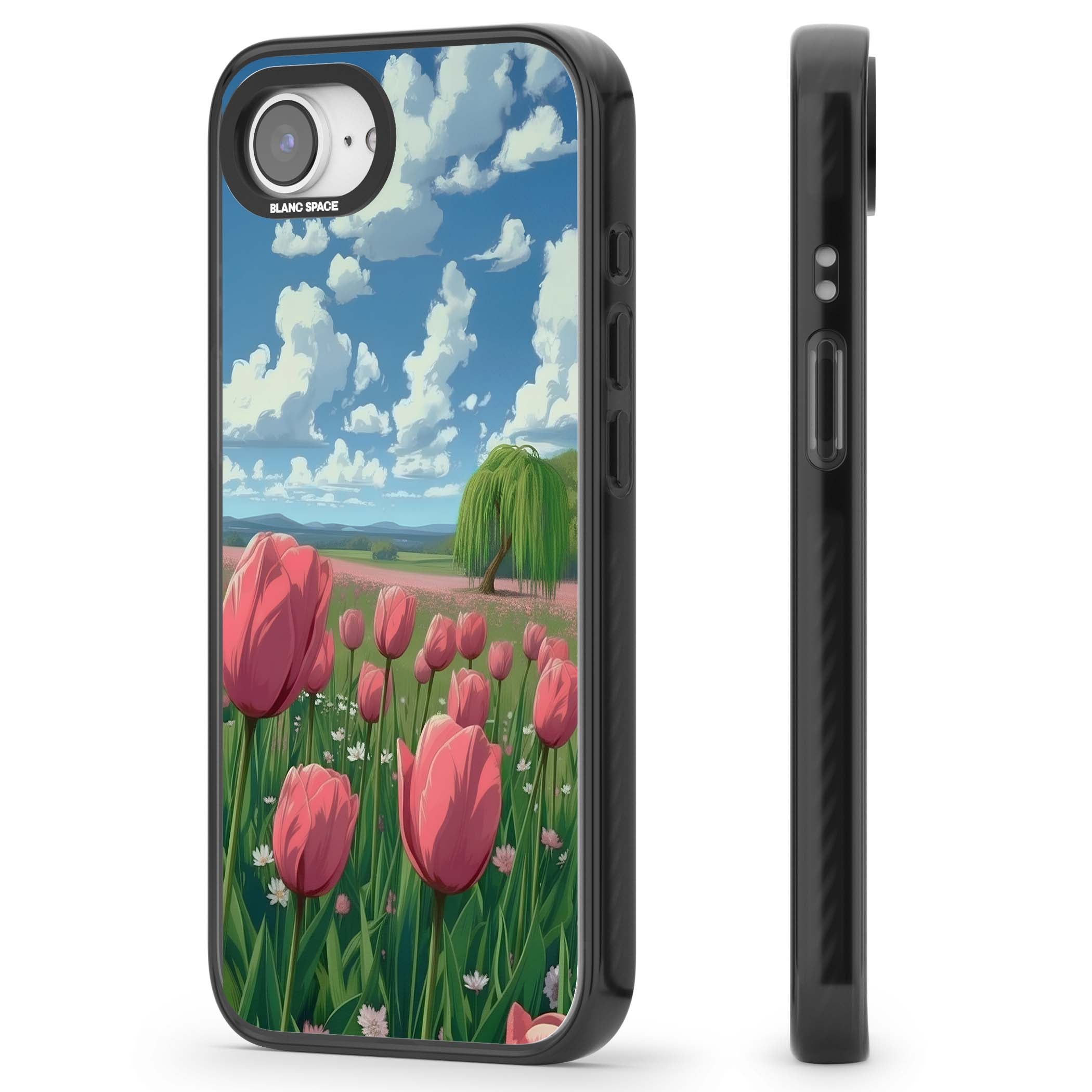 Willow By The Pink Tulips floral iPhone case | Black Impact case for iPhone 16e, iPhone 17e