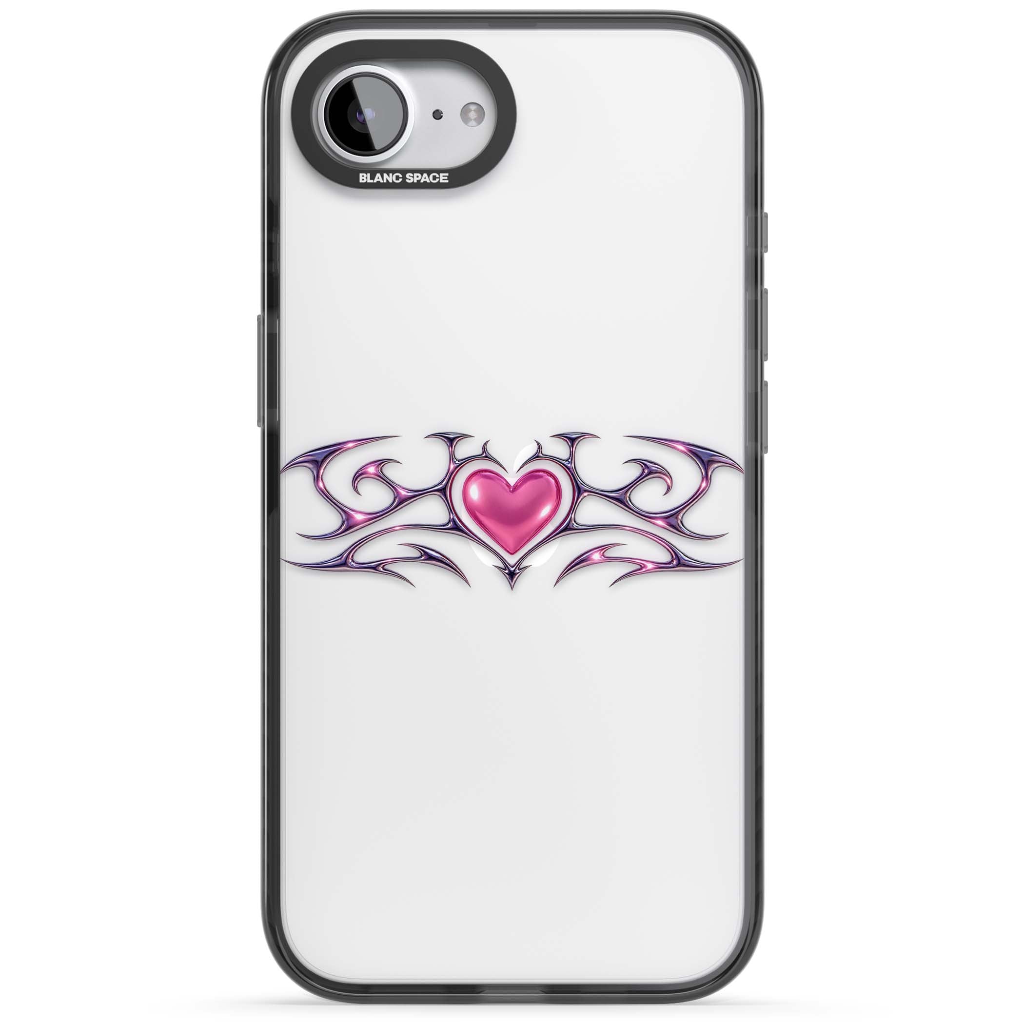 Pink Chrome Heart y2k iPhone case | Black Impact case for iPhone 16e, iPhone 17e