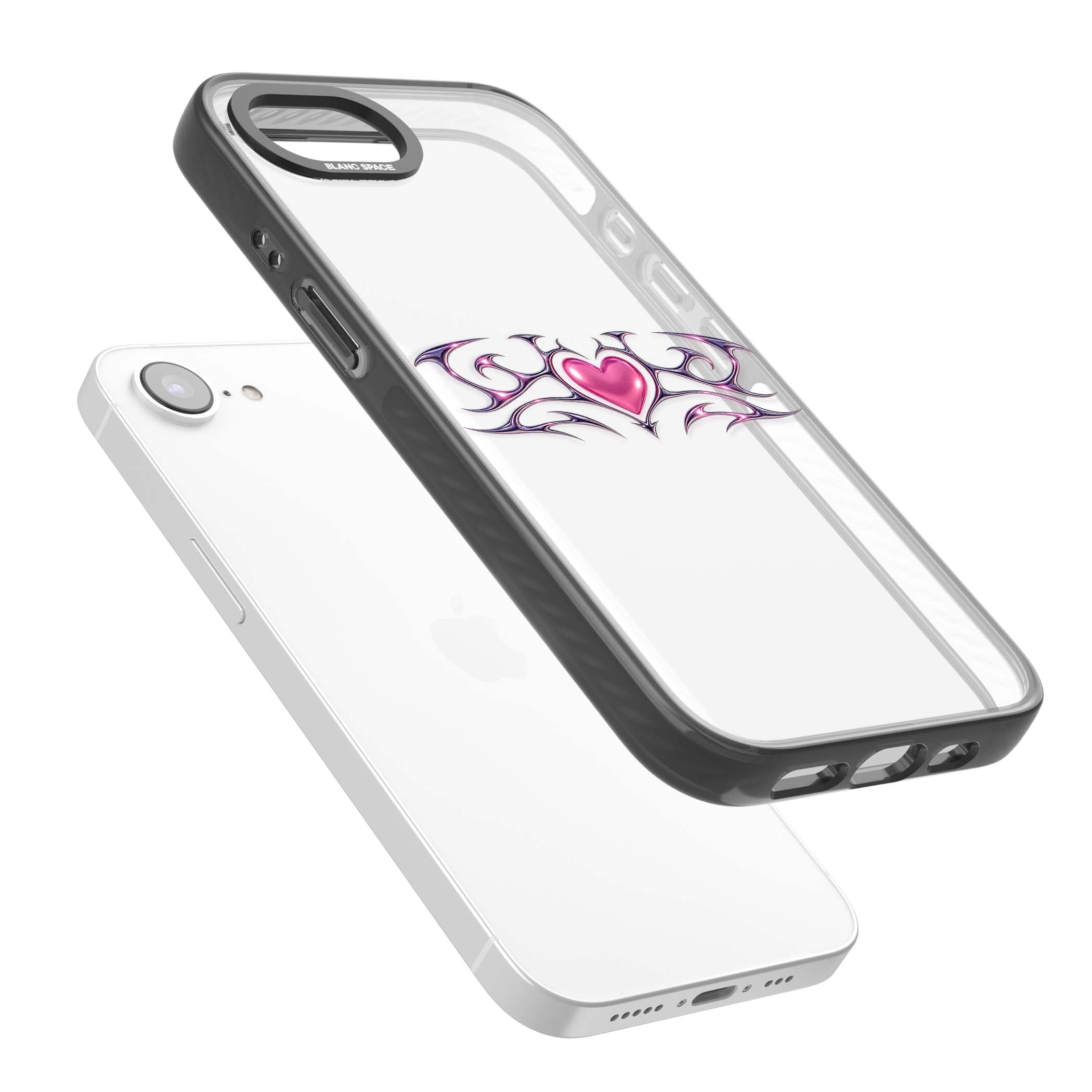 Pink Chrome Heart y2k iPhone case | Black Impact case for iPhone 16e, iPhone 17e